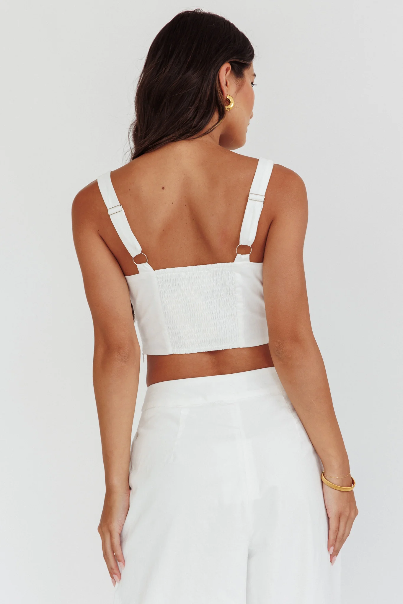 Empire Shirred Back Crop Top White - Ruaus