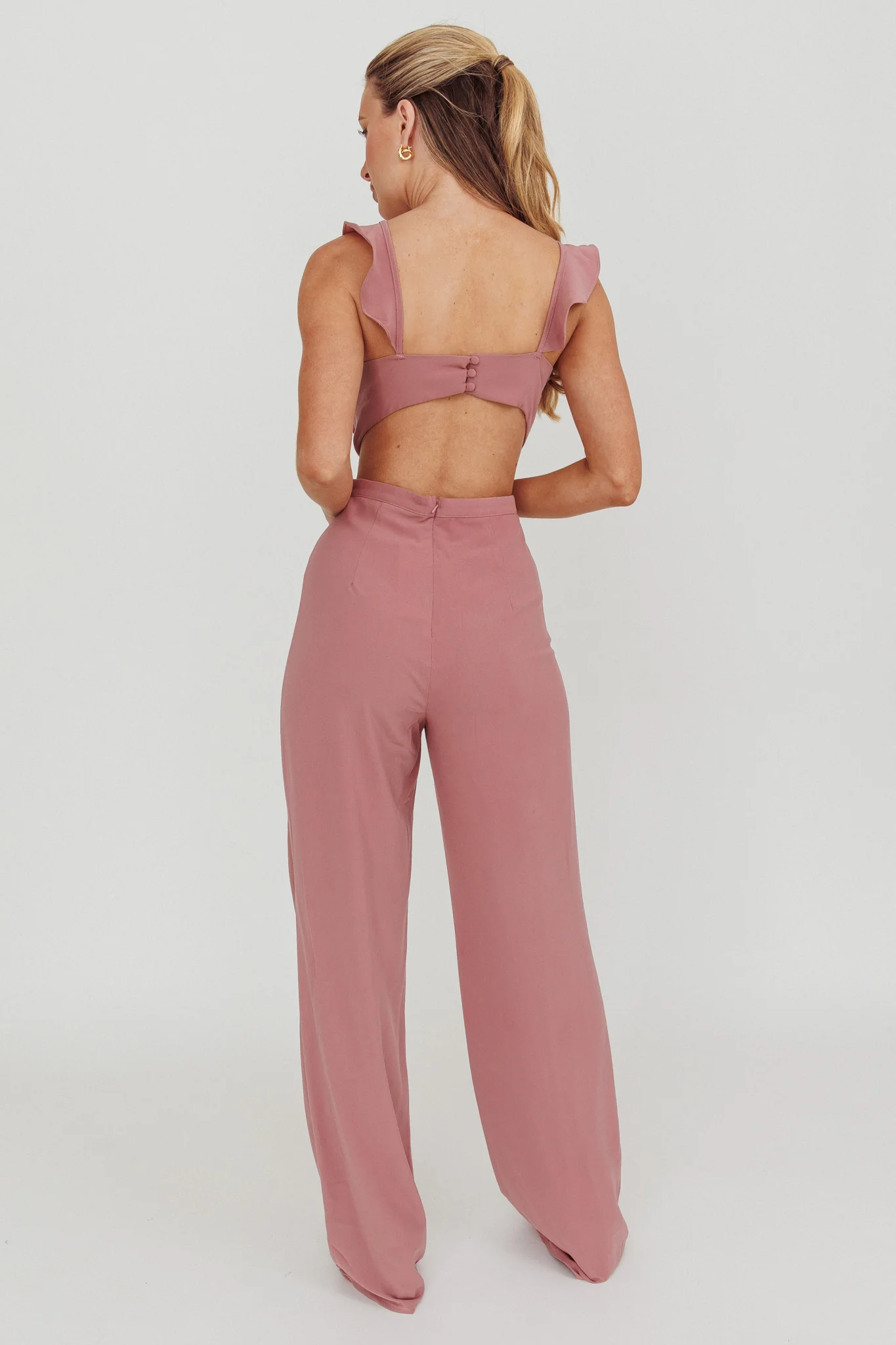 Kiss Me Sleeveless Ruffle Jumpsuit Pink - Ruaus