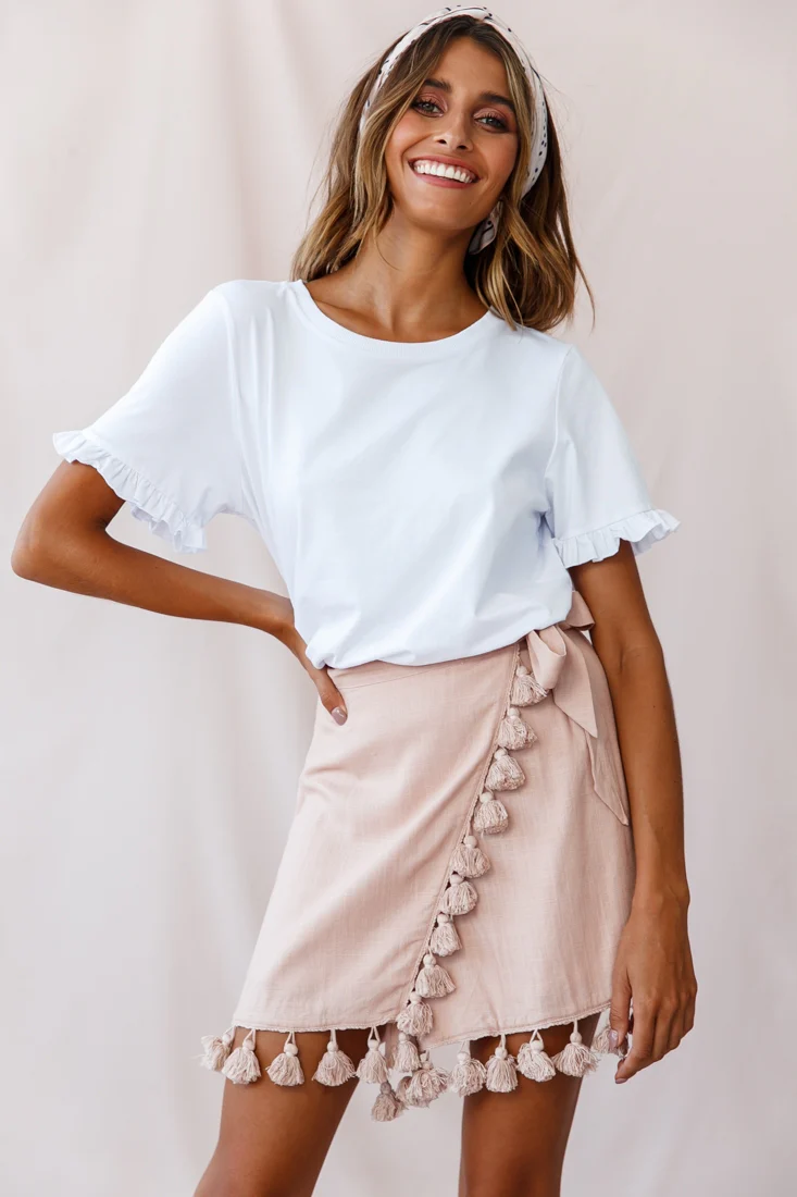 Kris Tassel Trimmed Wrap Skirt Mocha - Ruaus
