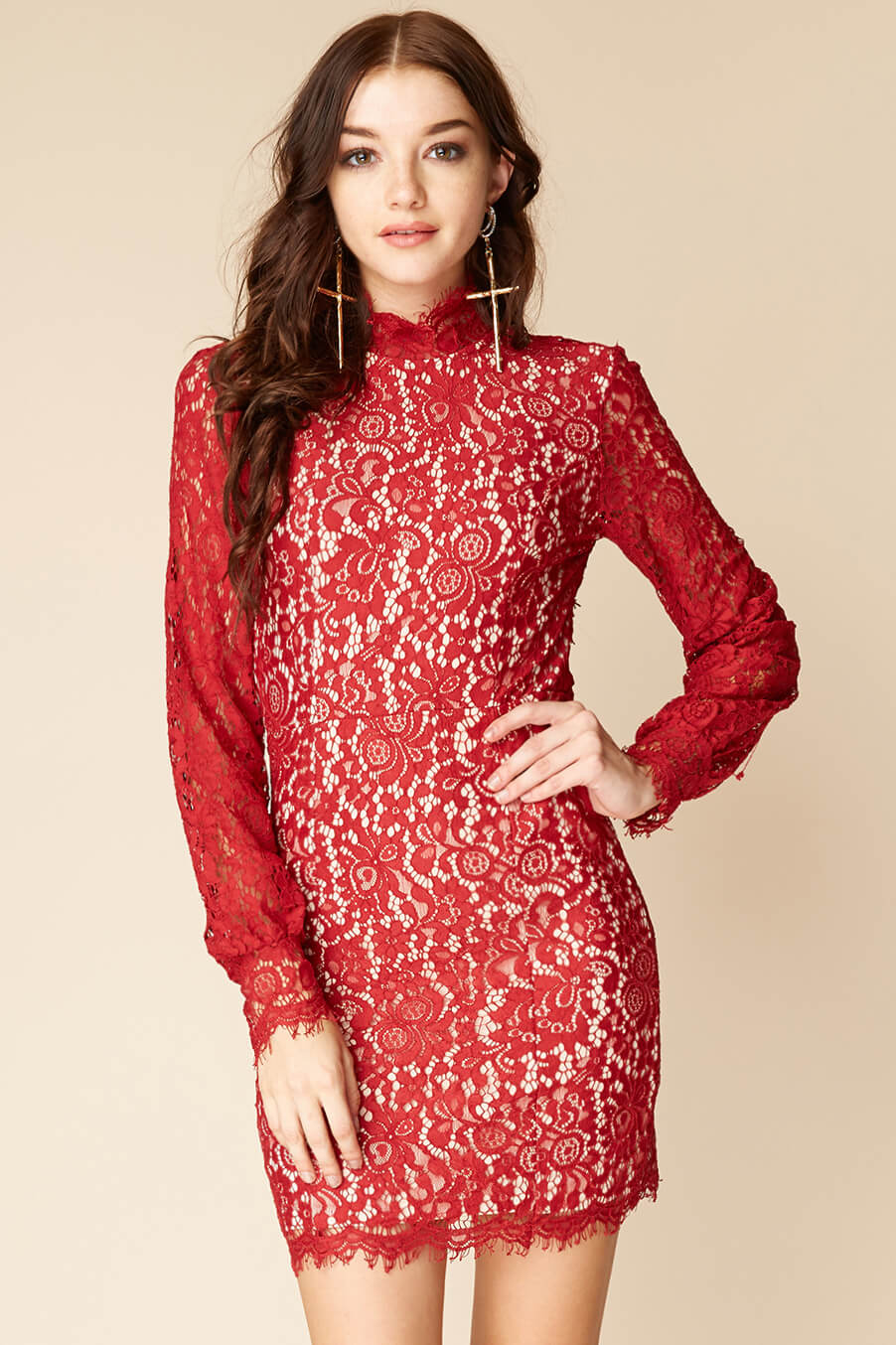 Becka Lace Dress Berry - Ruaus