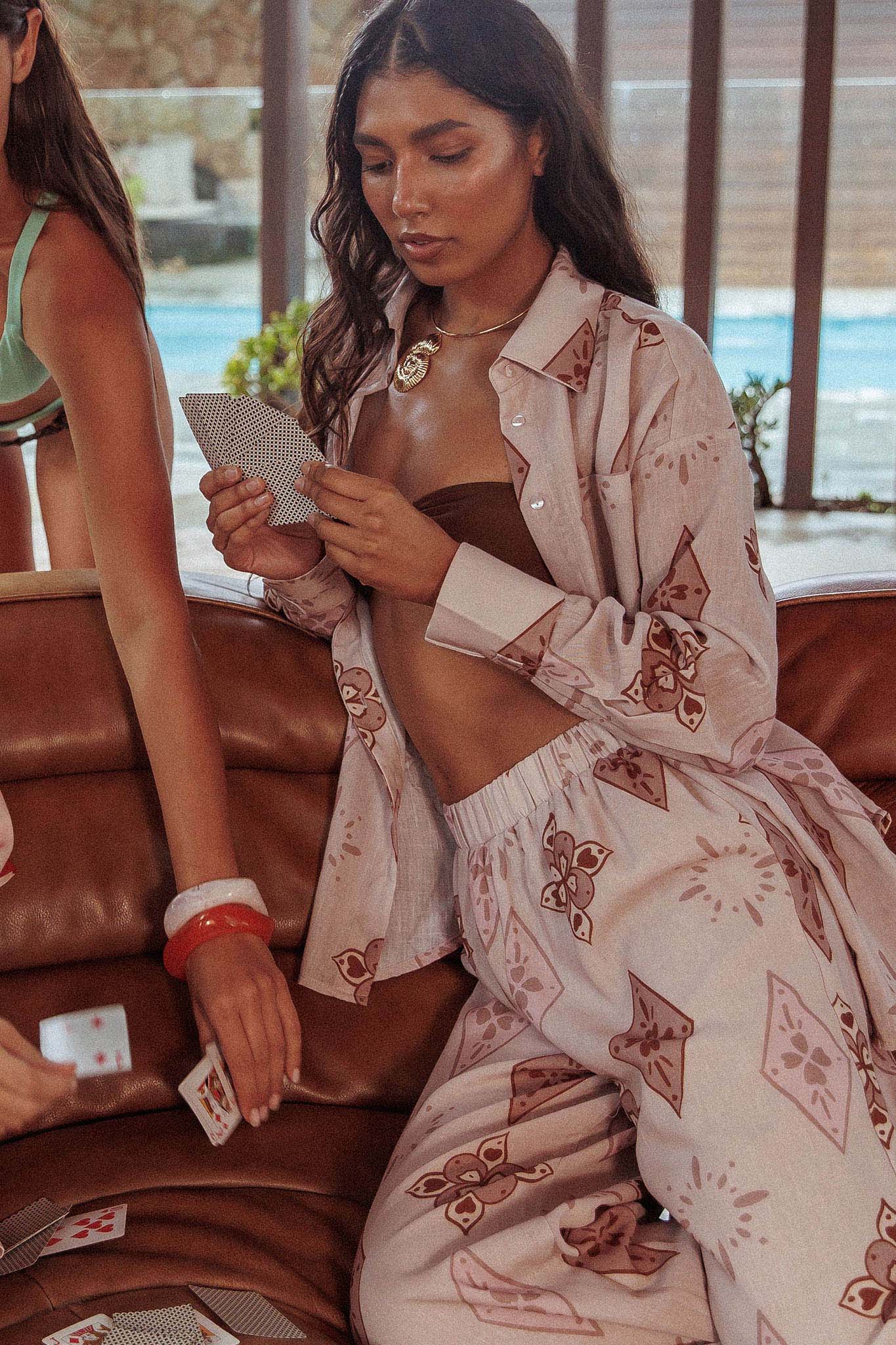 Alex Motif Collared Buttoned Shirt Mocha - Ruaus