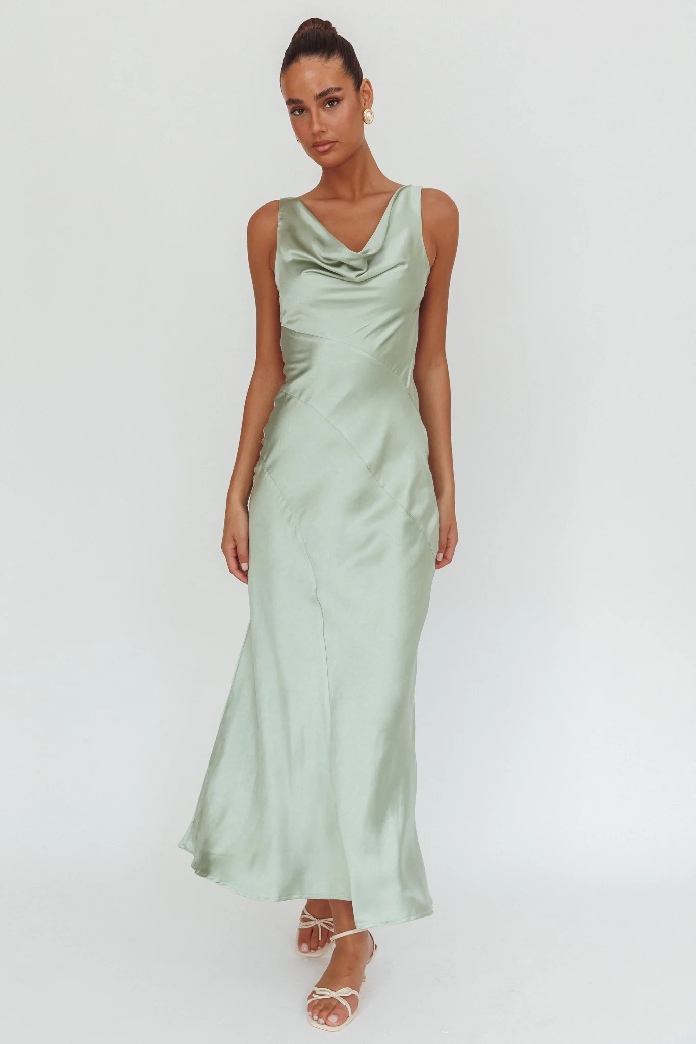 Good Intentions Cowl Neck Open Back Maxi Dress Sage - Ruaus