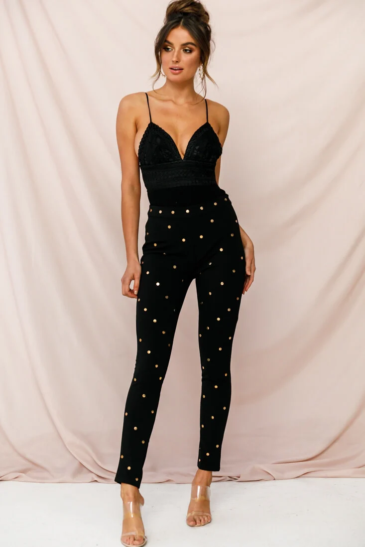 Manhattan Gold Button Pants Black - Ruaus