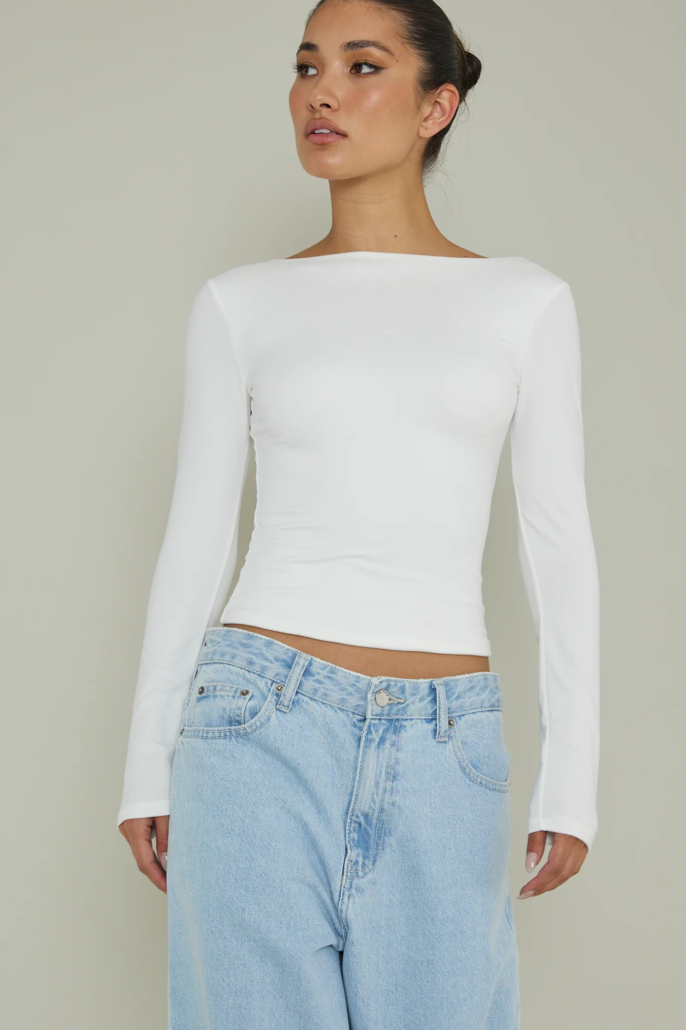 Cheers Boat Neck Long Sleeve Top Ivory - Ruaus