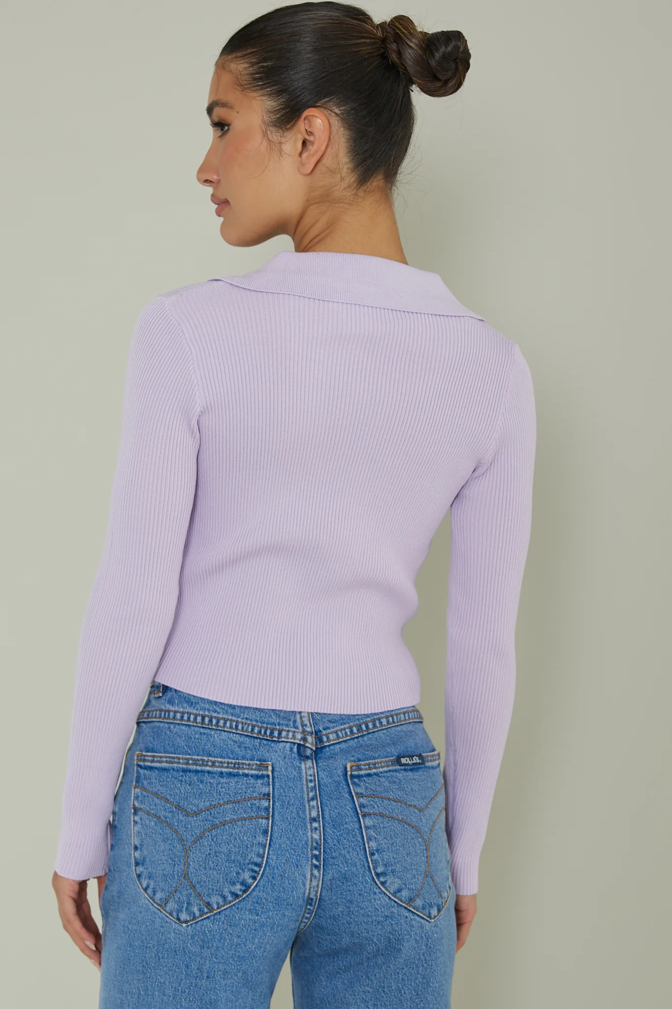 Lake Days Collared Knit Top Lilac - Ruaus