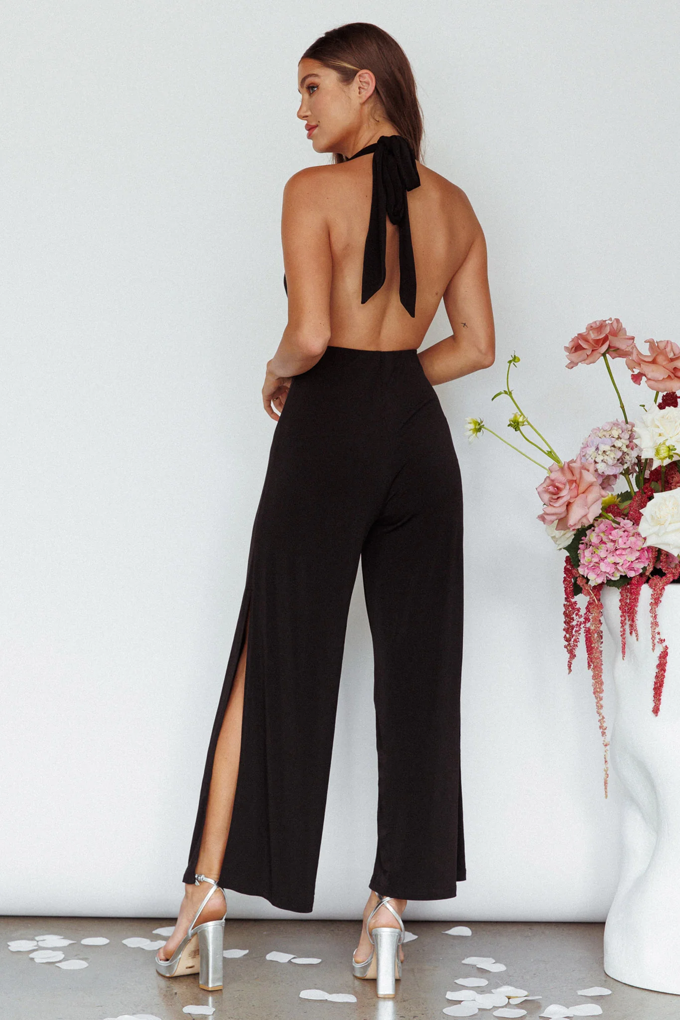 Emanuella Halterneck Split Jumpsuit Black - Ruaus