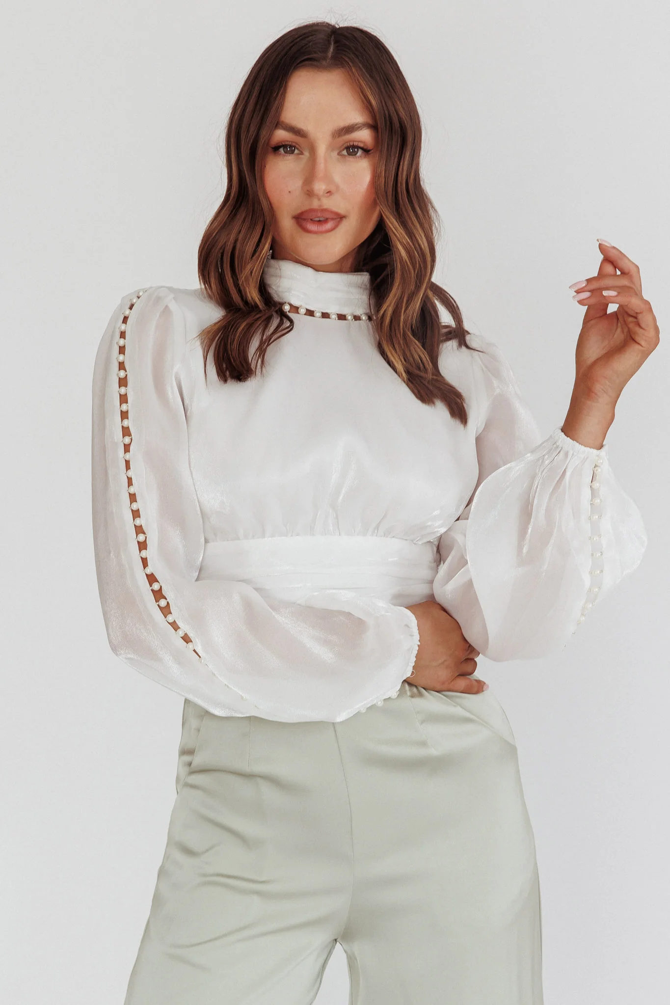 Caia Pearl Detail Open Back Top White - Ruaus