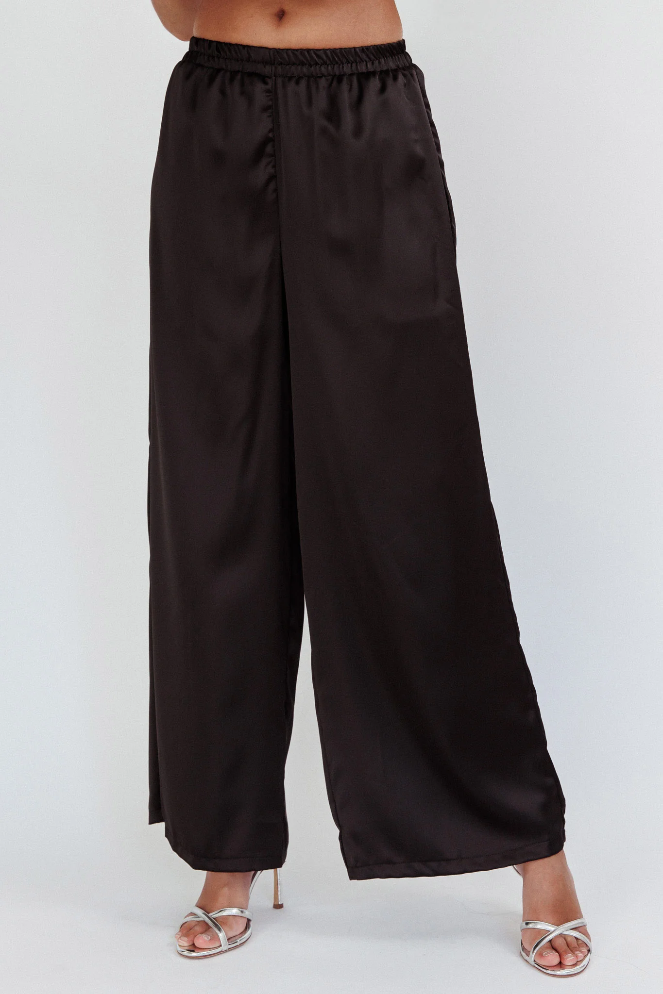 Panama Beach Wide Leg Satin Pants Black - Ruaus