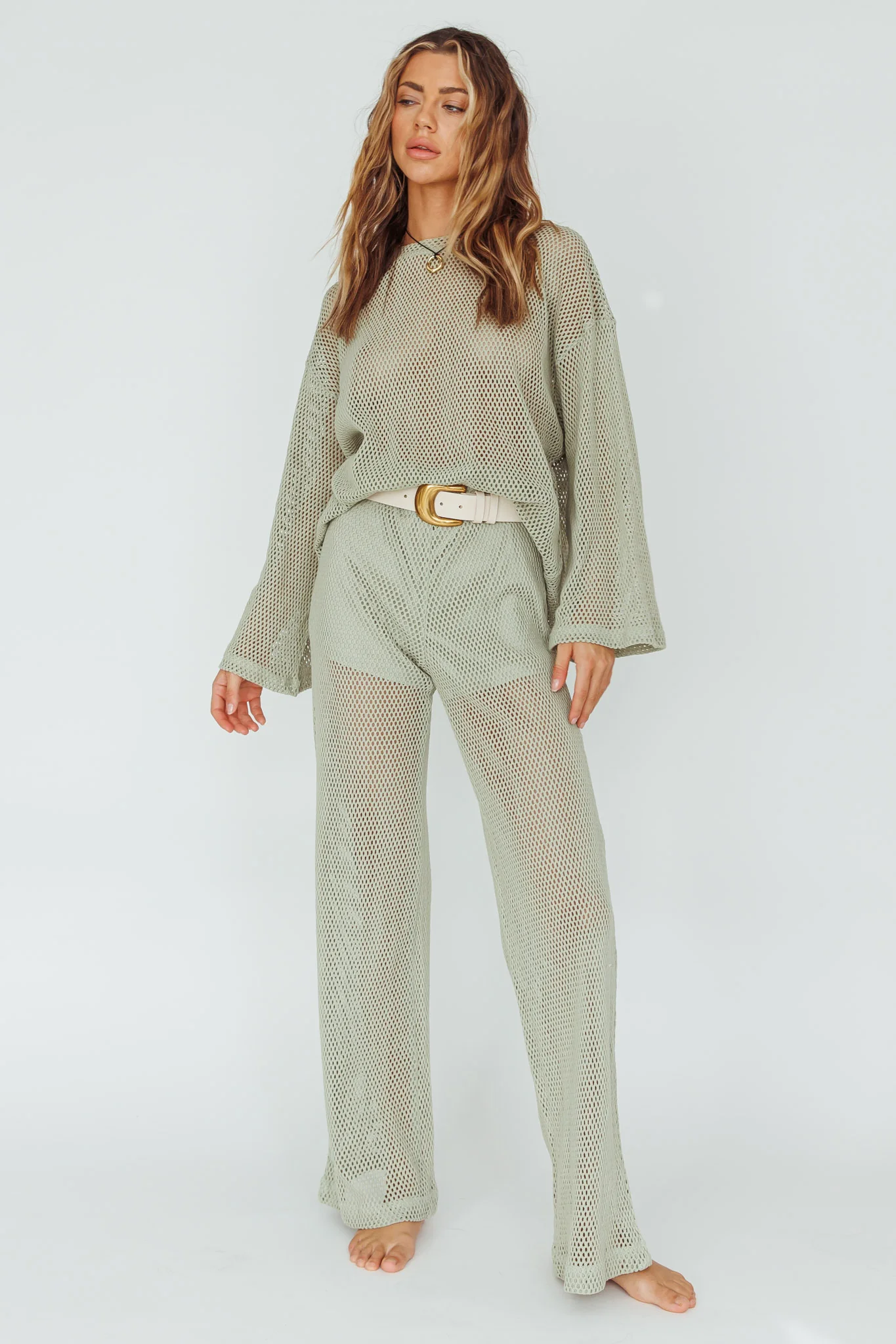 Mahina Long Net Pants Sage - Ruaus