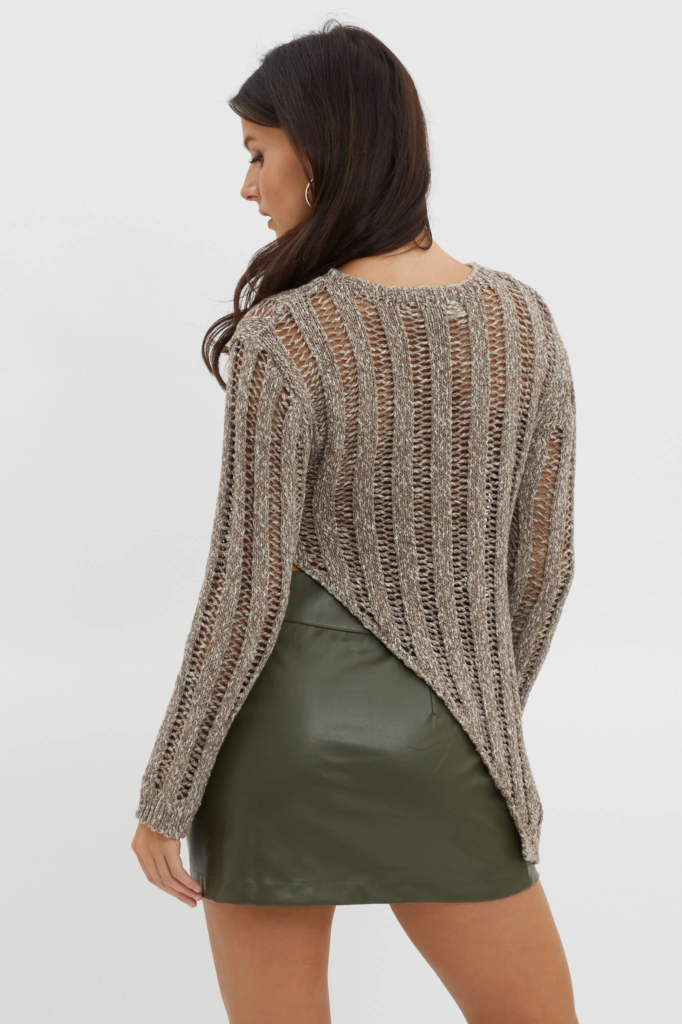 Evergreen Asymmetrical Hem Ribbed Knit Top Khaki - Ruaus
