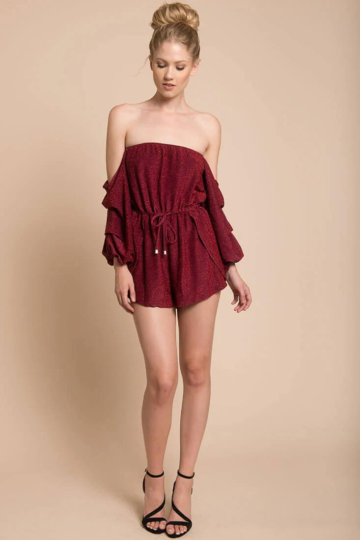 Addison Off The Shoulder Romper Wine - Ruaus