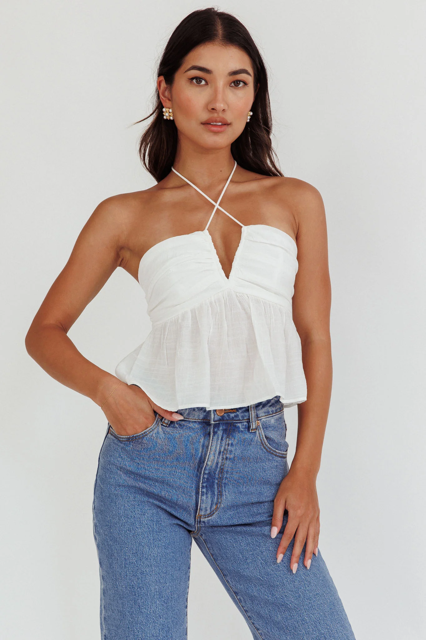 Asiah Halter Neck Cami Top Off White - Ruaus