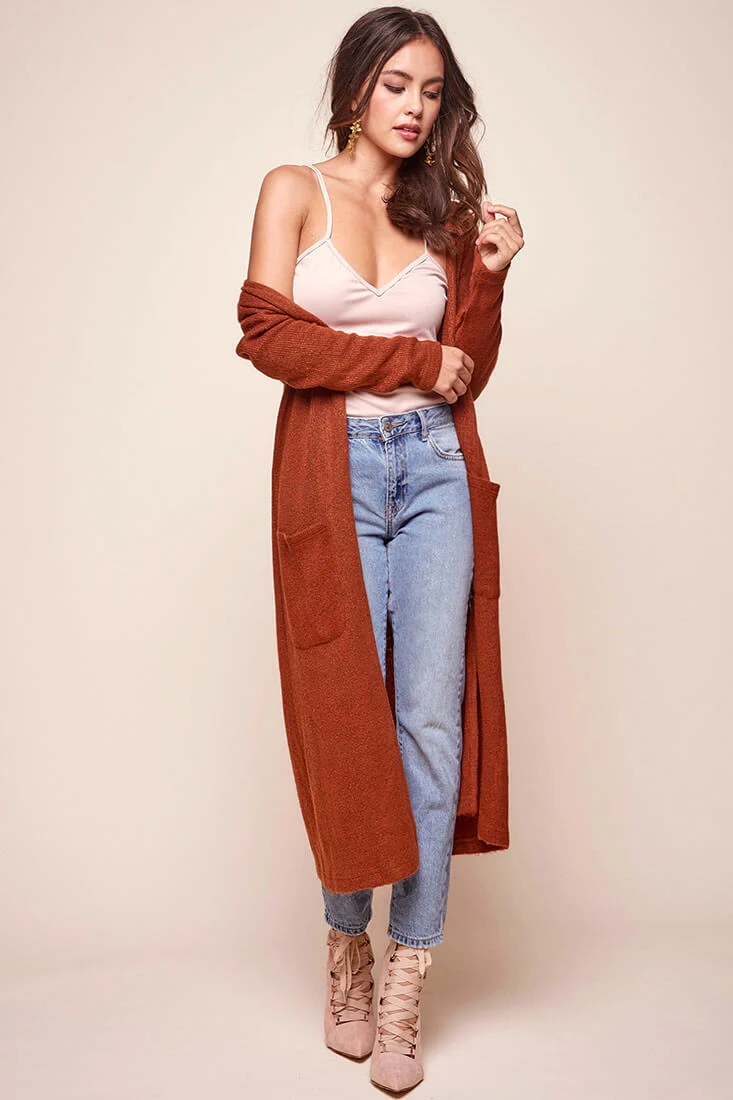 Brookhaven Cafe Long Sleeved Cardigan Rust - Ruaus