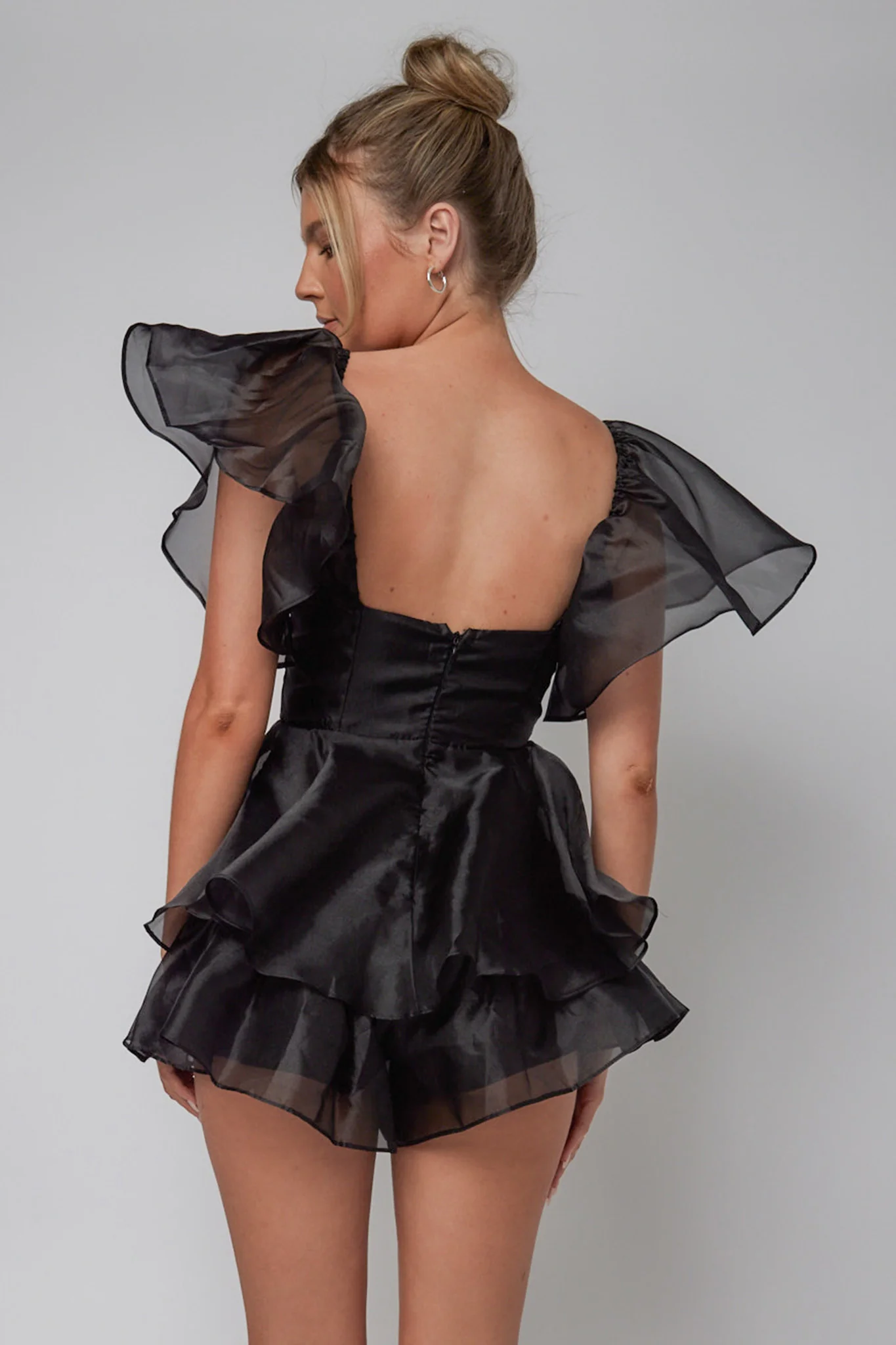 Aphrodite Angel Sleeve Layered Romper Black - Ruaus