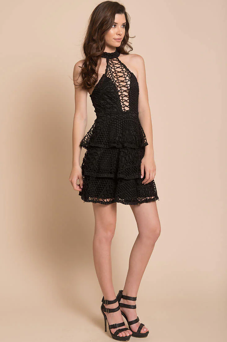 Madelyn Sexy Crochet Dress Black - Ruaus