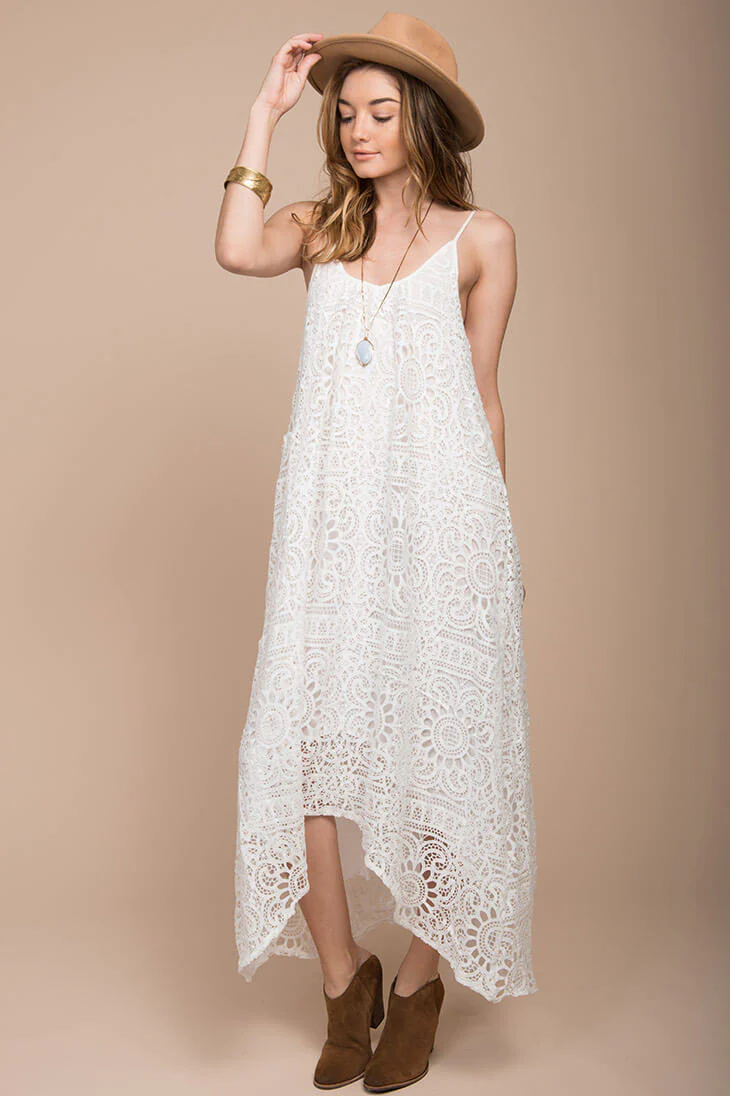 Aroura Crochet Maxi Dress White - Ruaus