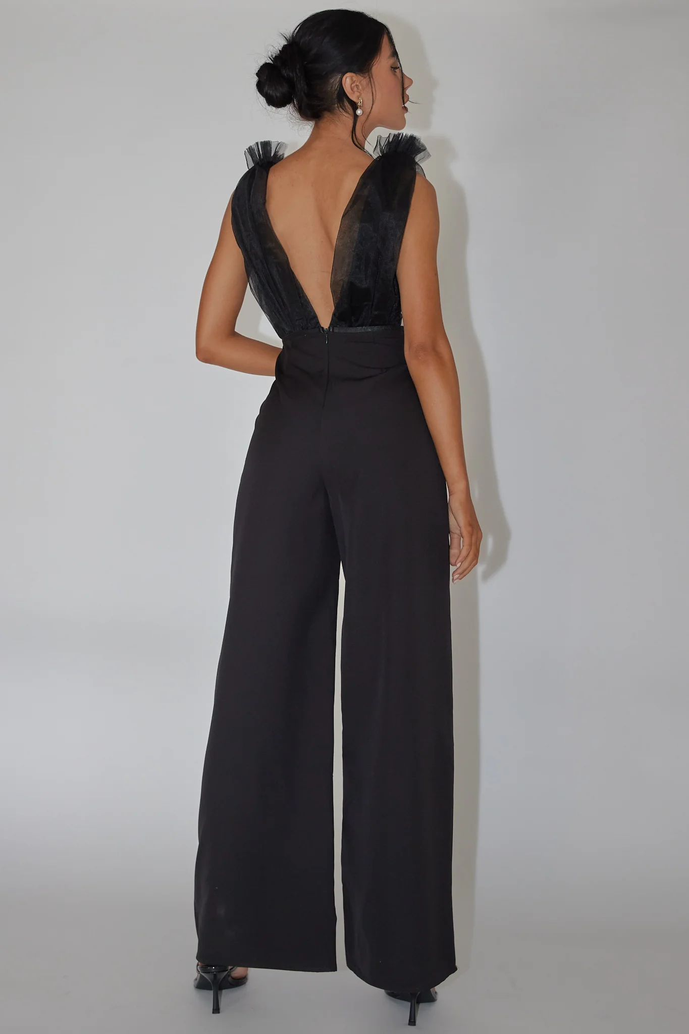 Lovinia Mesh Bodice Jumpsuit Black - Ruaus