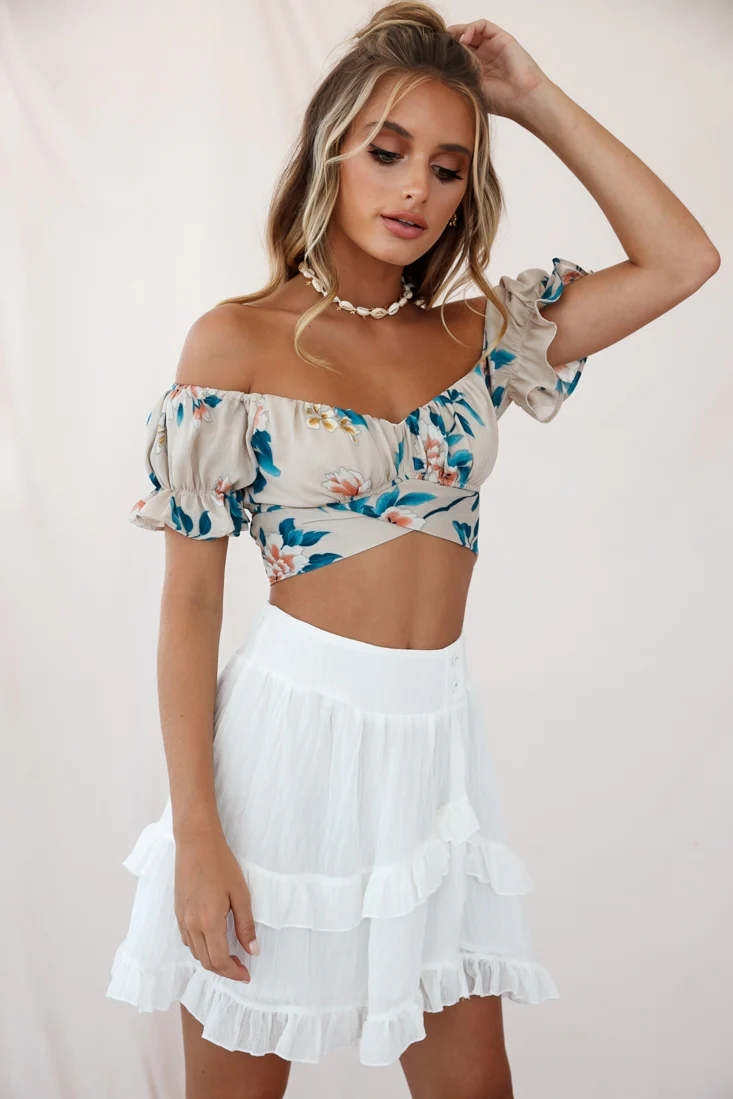 Mara Elasticated Waist Asymmetric Hem Skirt White - Ruaus