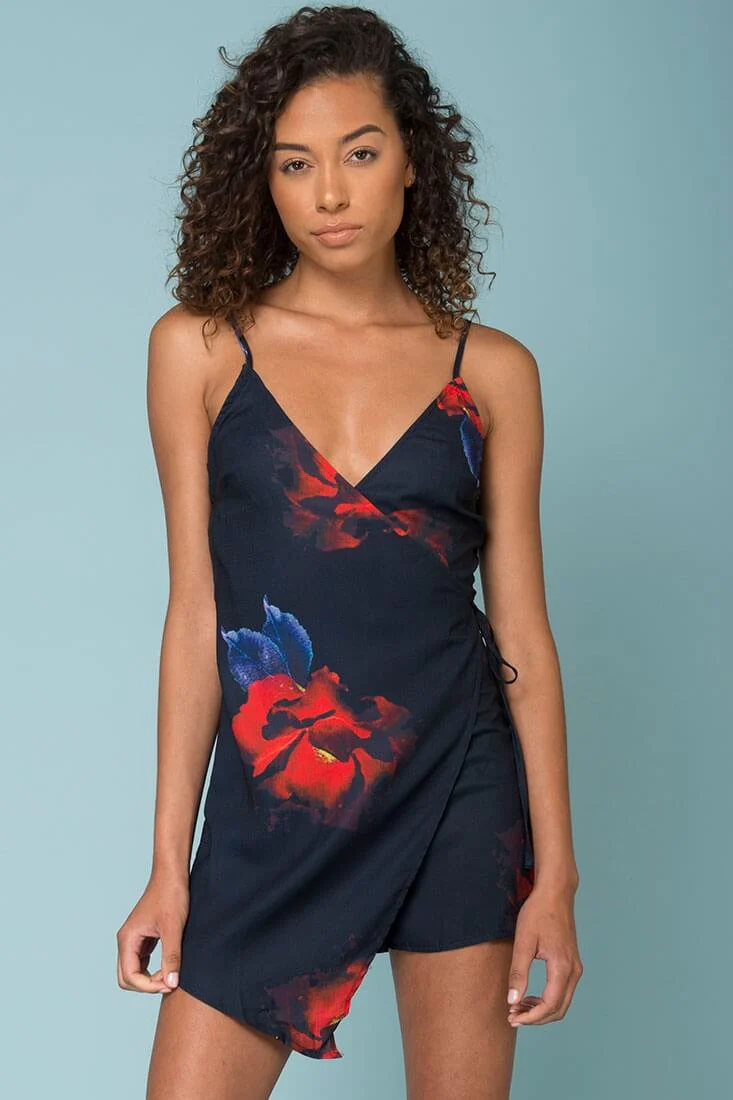 Fiji Sexy Floral Print Romper Navy Blossom - Ruaus