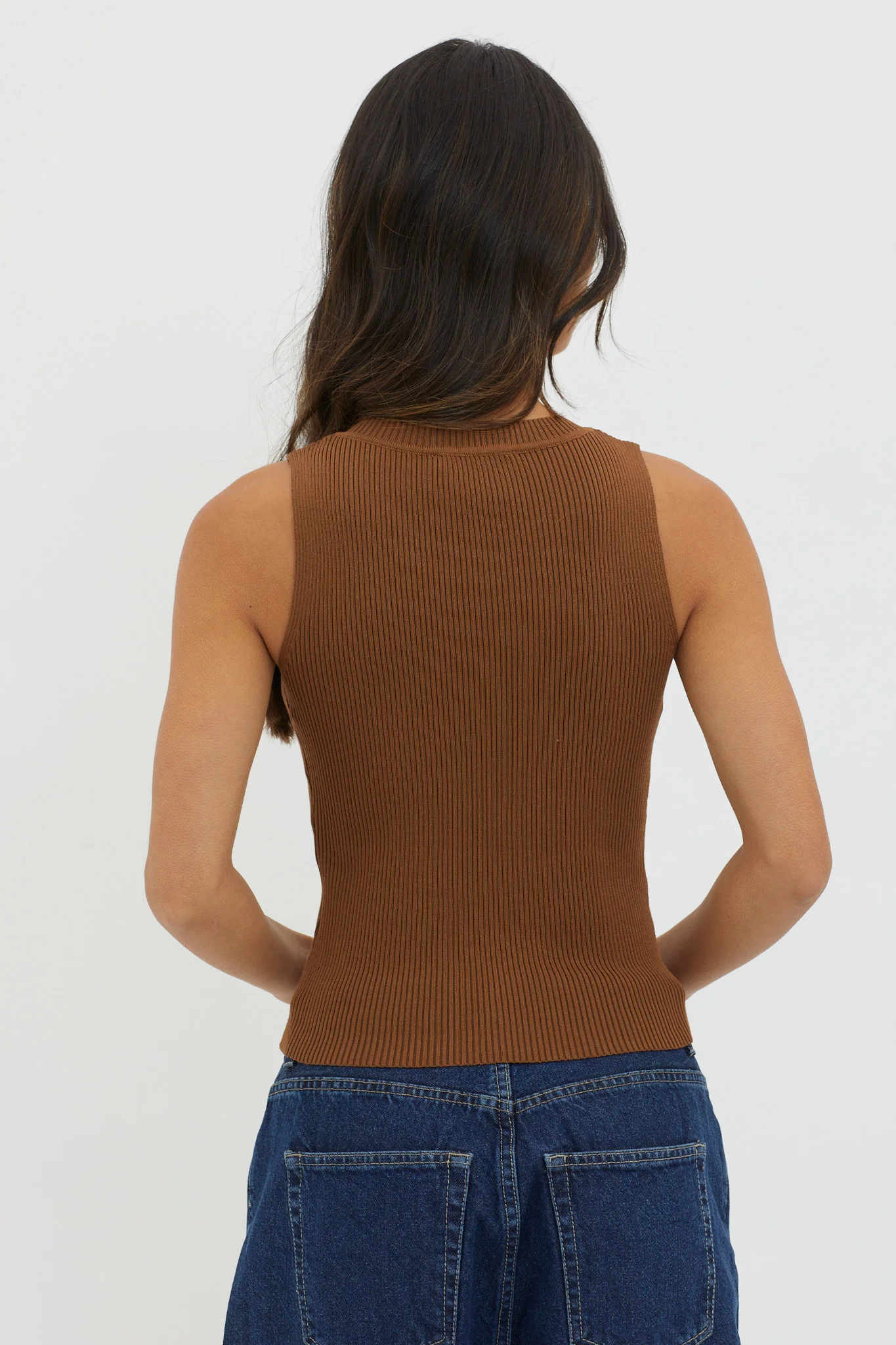 D'Lila V-Neck Ribbed Knit Top Chocolate - Ruaus