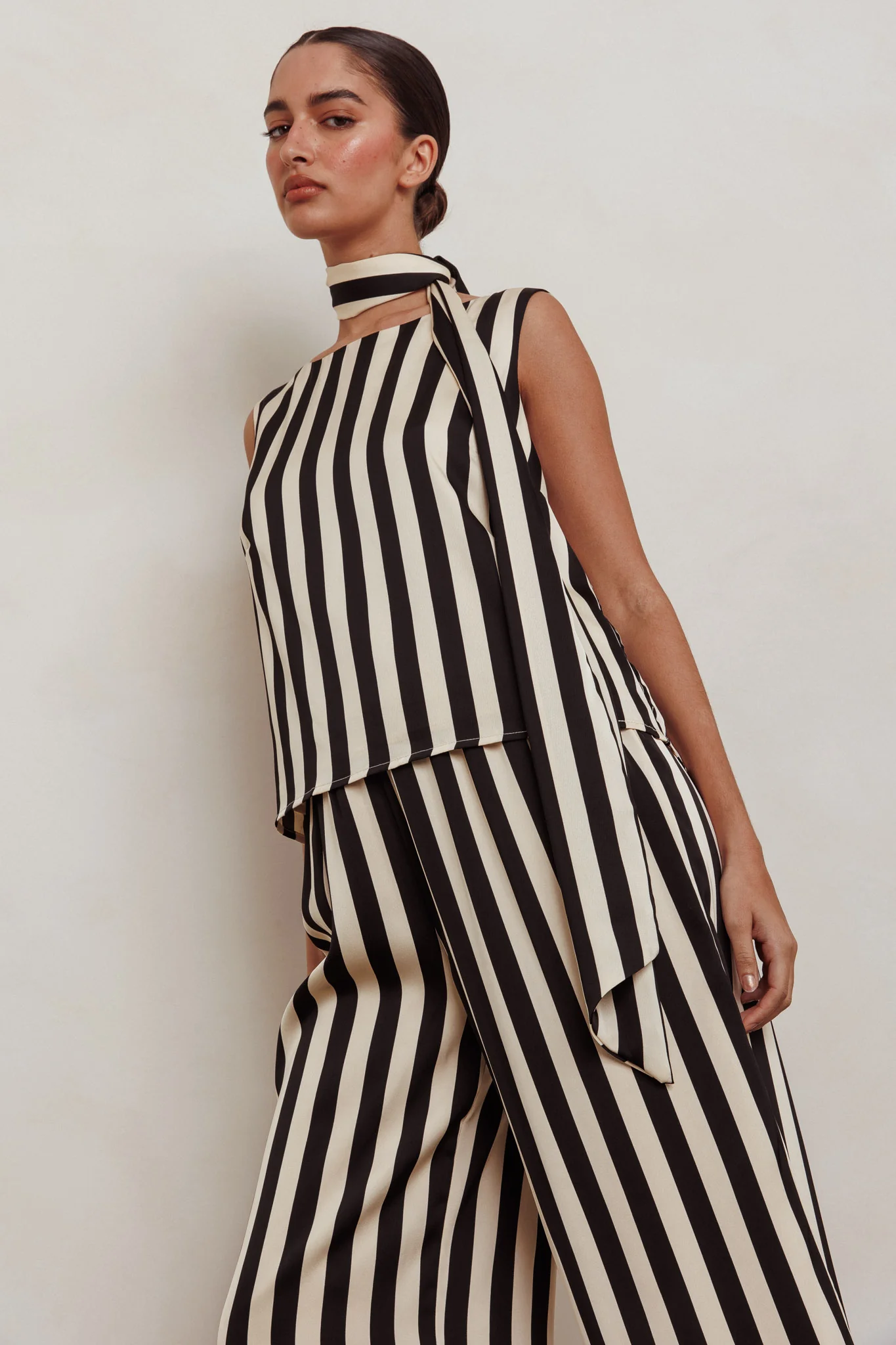 Love Galore Striped Sleeveless Top Black/Beige - Ruaus