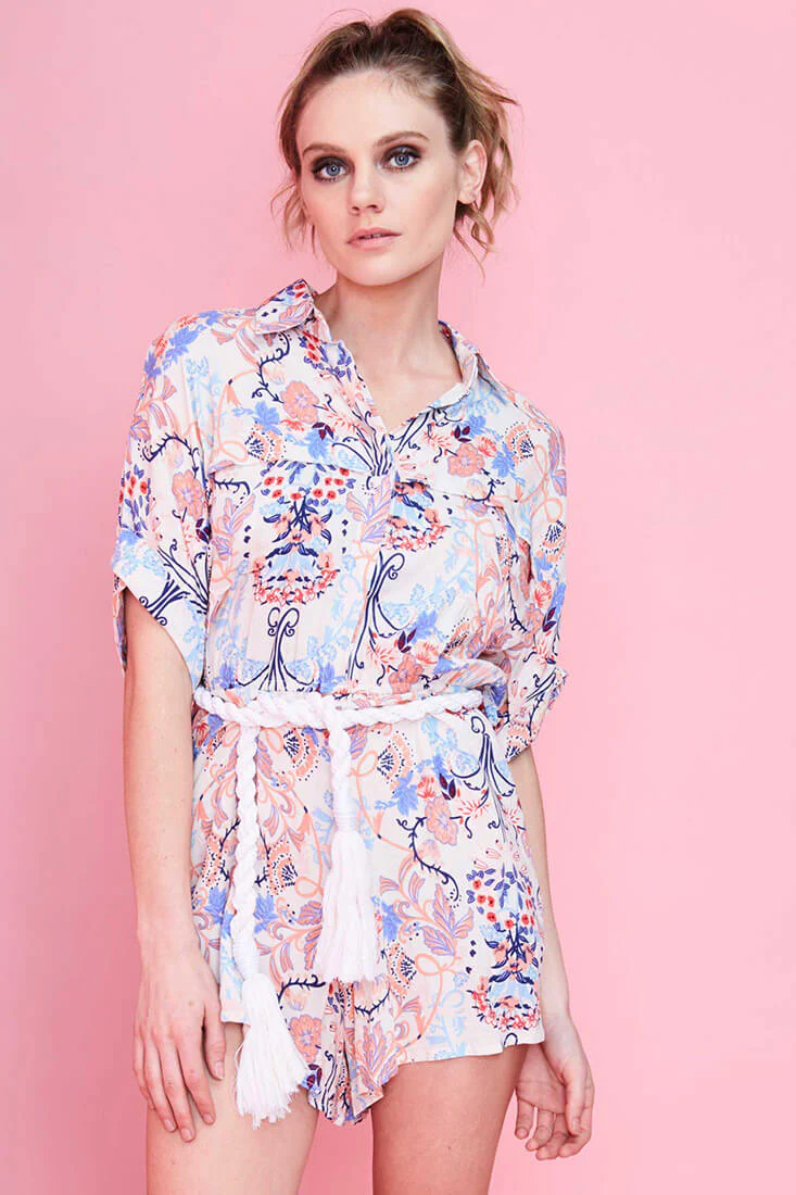 Cassidy Casual Romper Floral Red - Ruaus