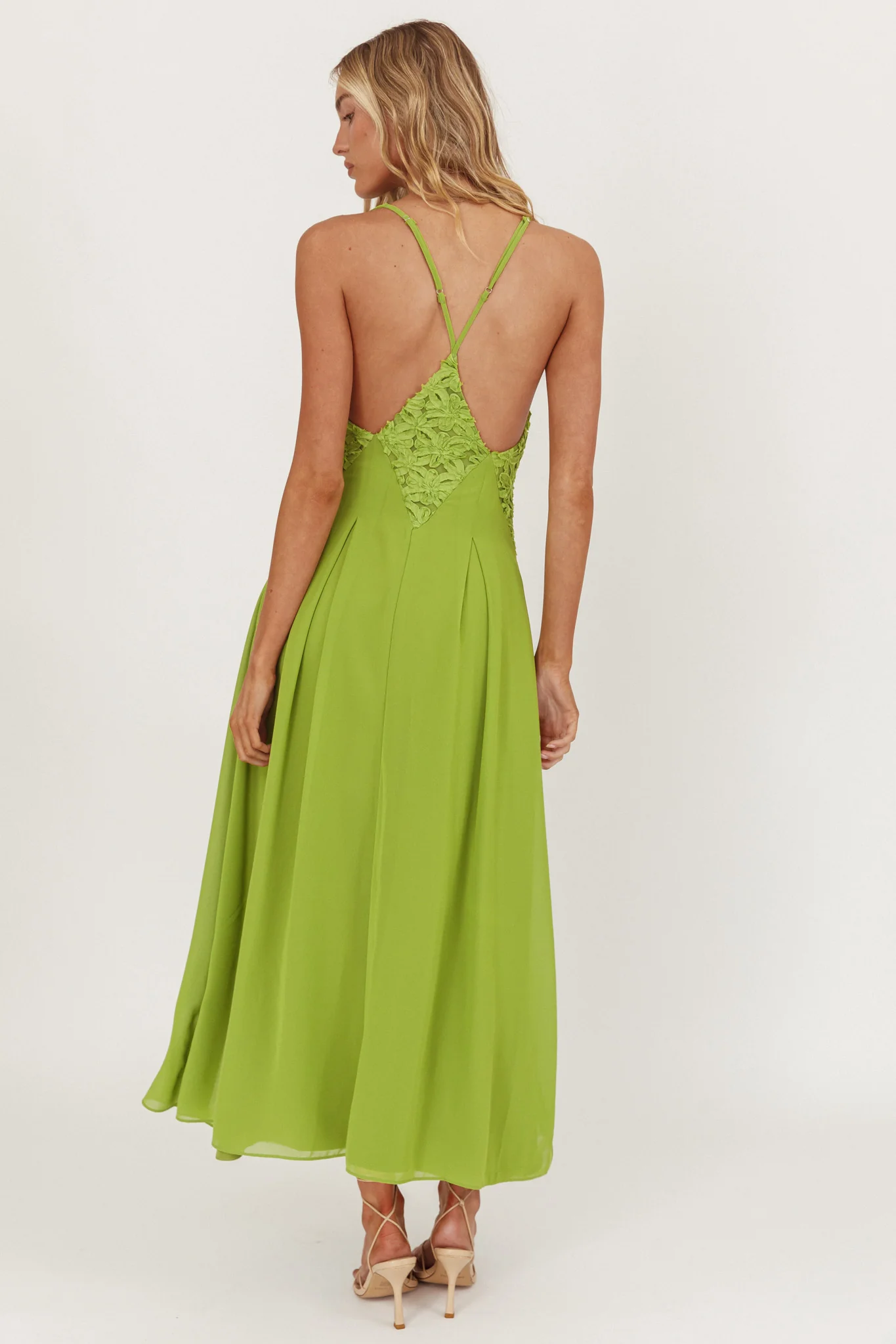Wildflower Sun Applique Insert Maxi Dress Green - Ruaus