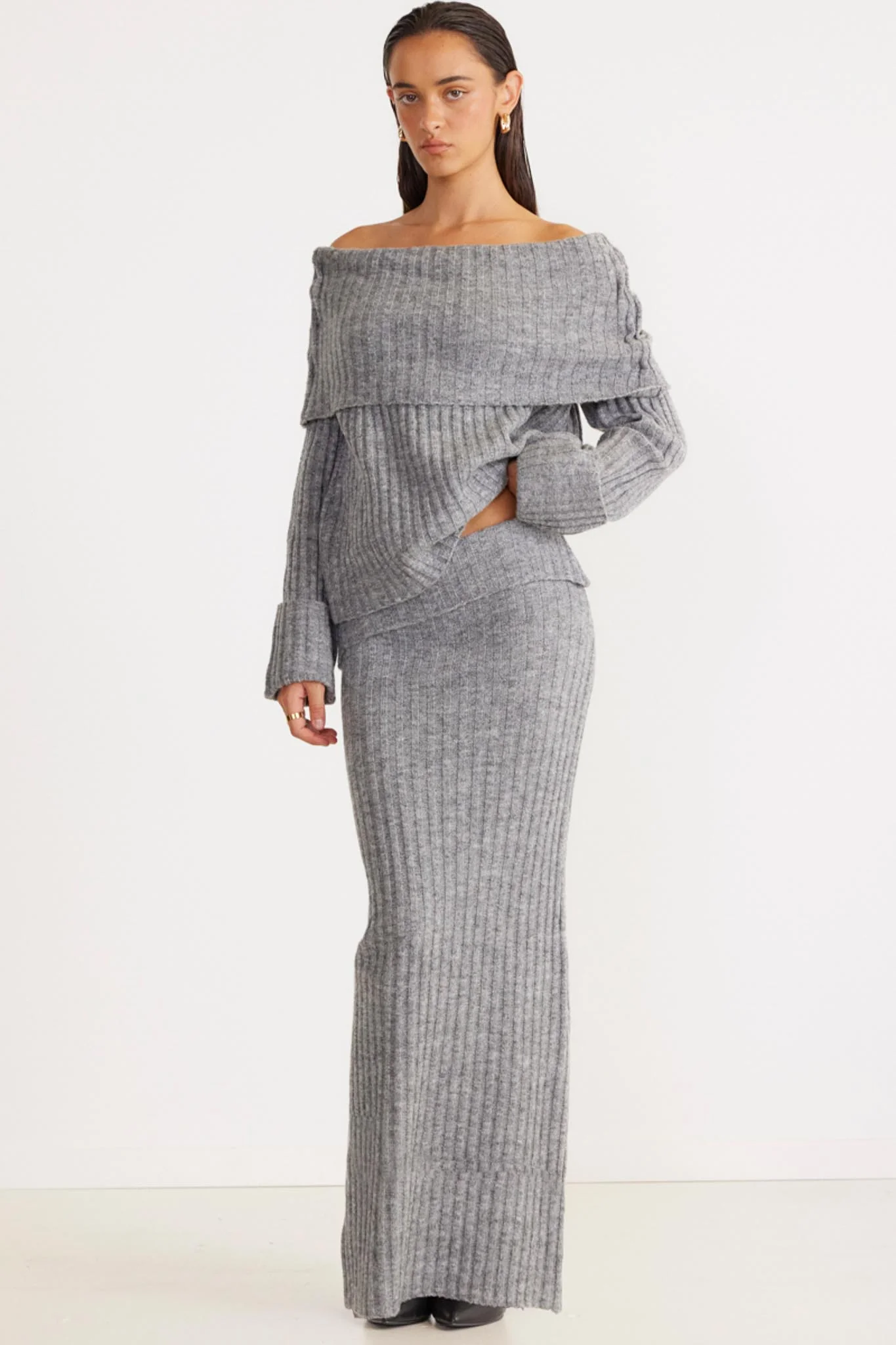 SNDYS Brooks Off Shoulder Jumper Grey - Ruaus