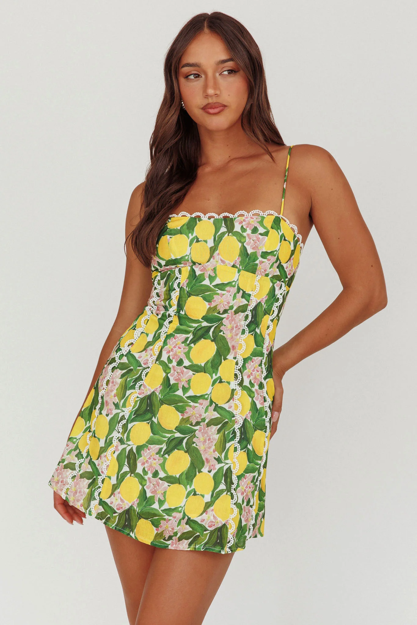 Chamberlain Scallop Trim Mini Dress Citrus Lemon - Ruaus