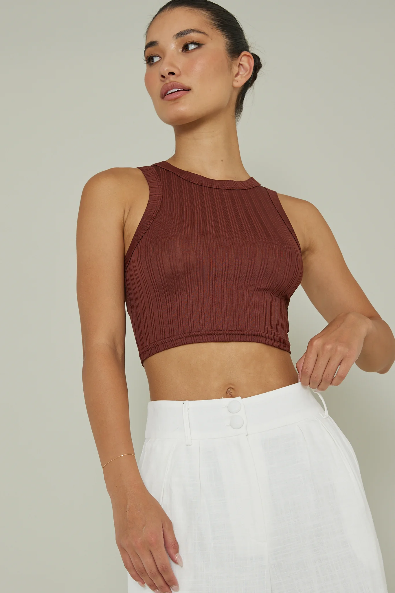 Seeker Ribbed Crop Top Mocha - Ruaus