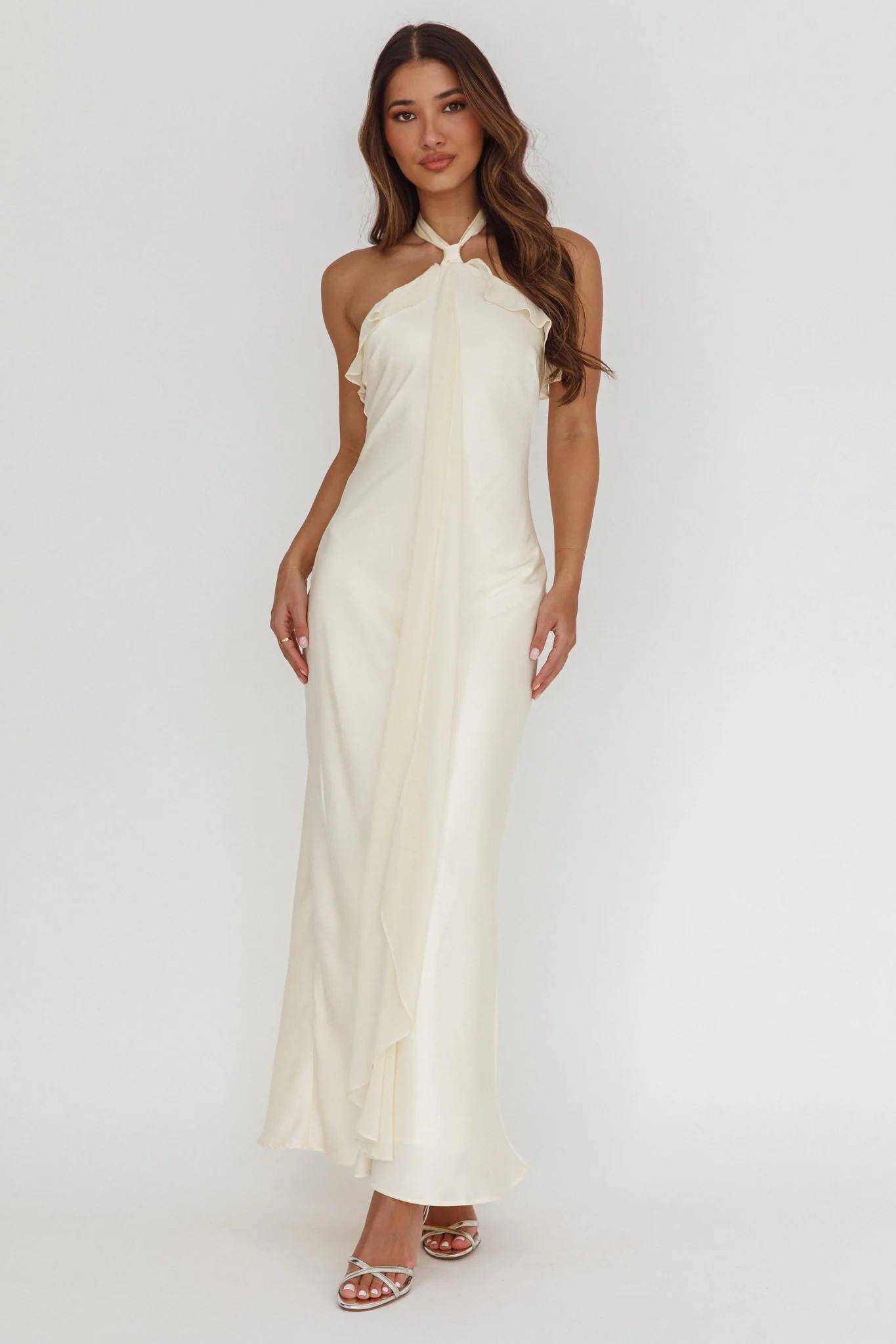 Starlet Halterneck Sash Maxi Dress Butter - Ruaus