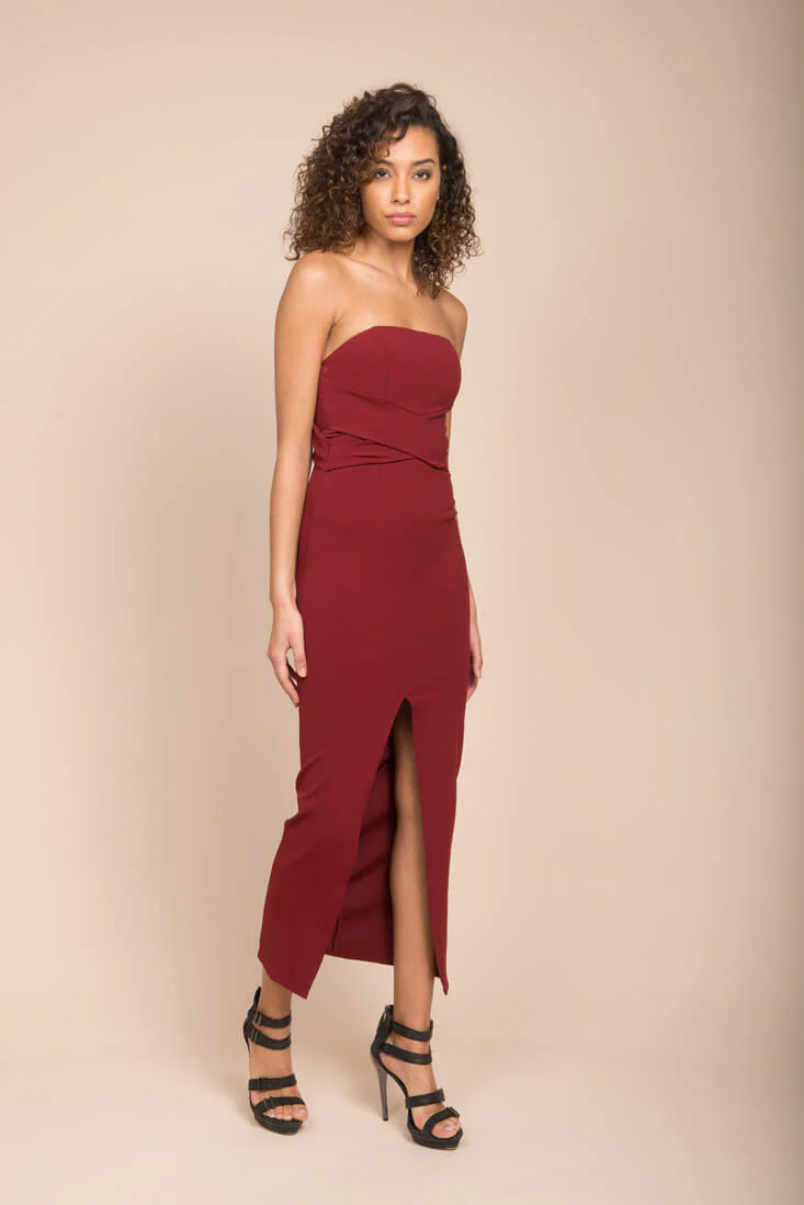 Payton Sexy Bodycon Midi Dress Burgundy - Ruaus