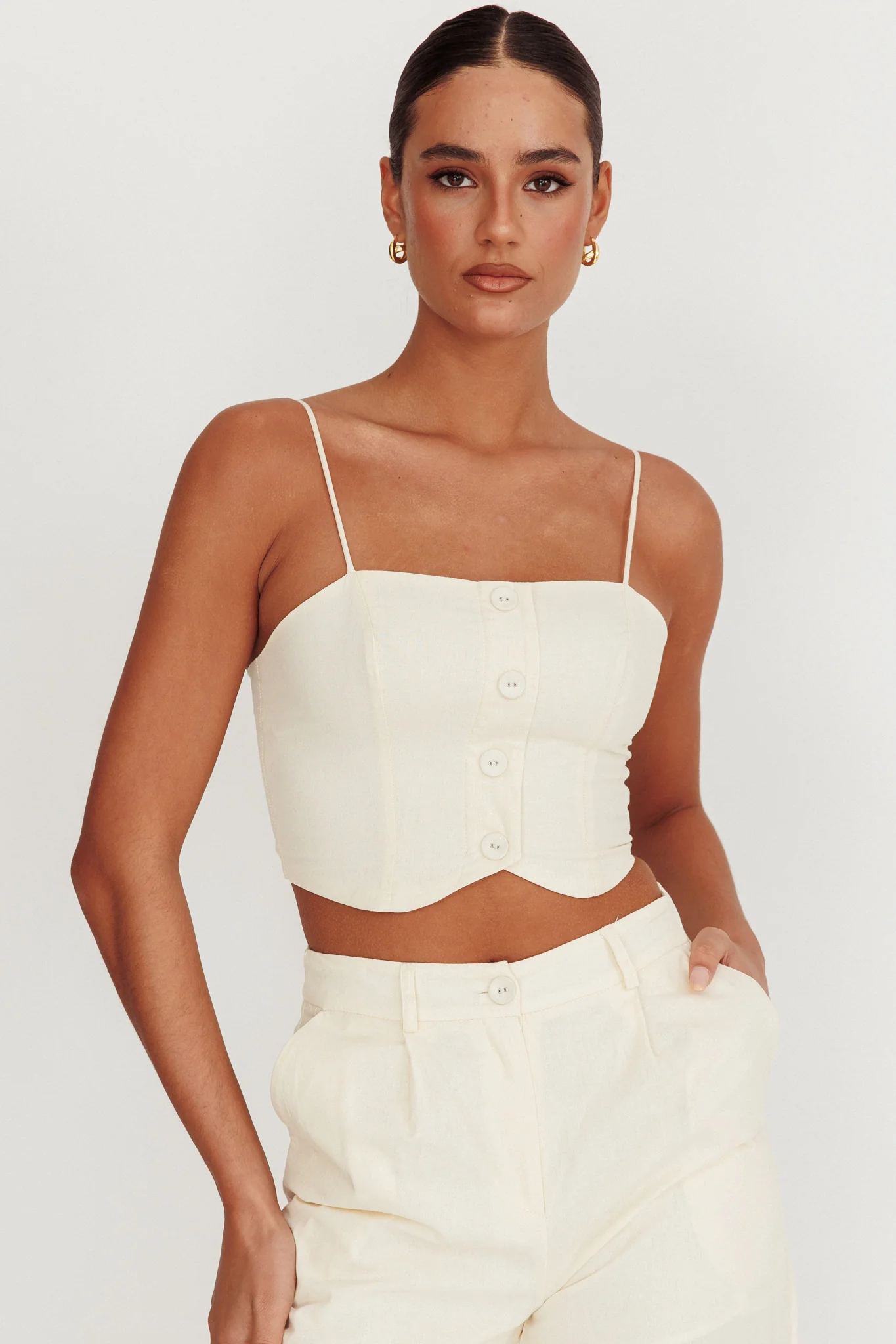 Breathless Straight Neck Cropped Top Oat - Ruaus