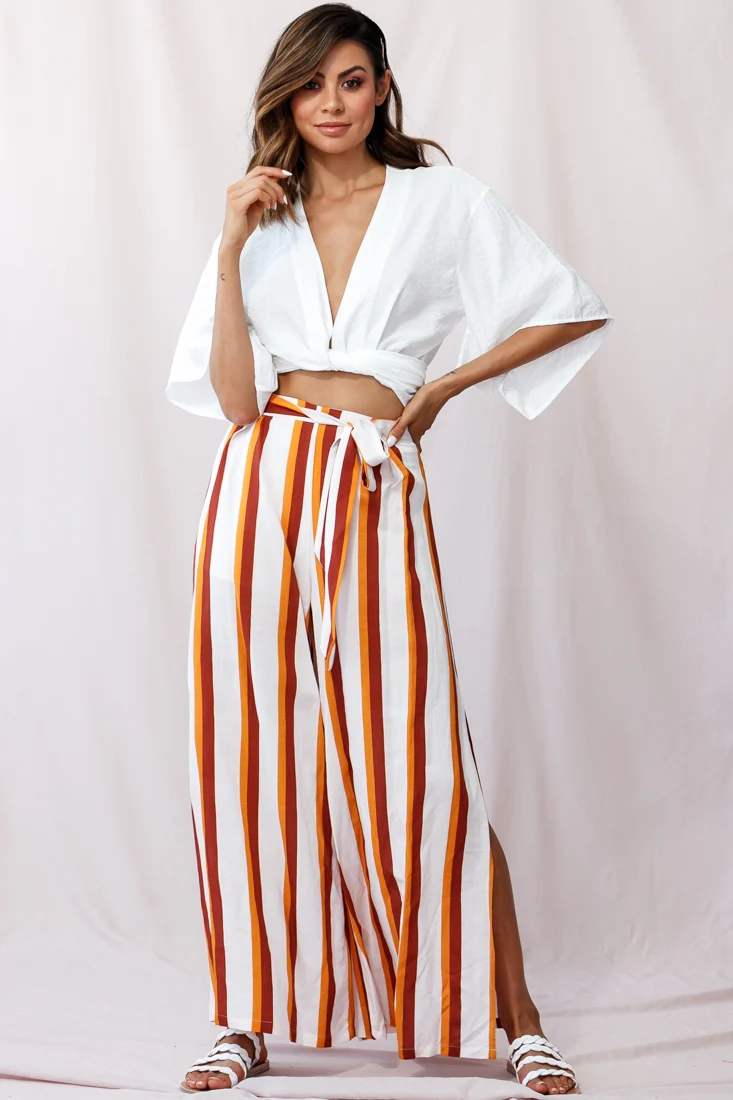 Aruba Wide Leg Side Split Pants Mustard/Brick - Ruaus