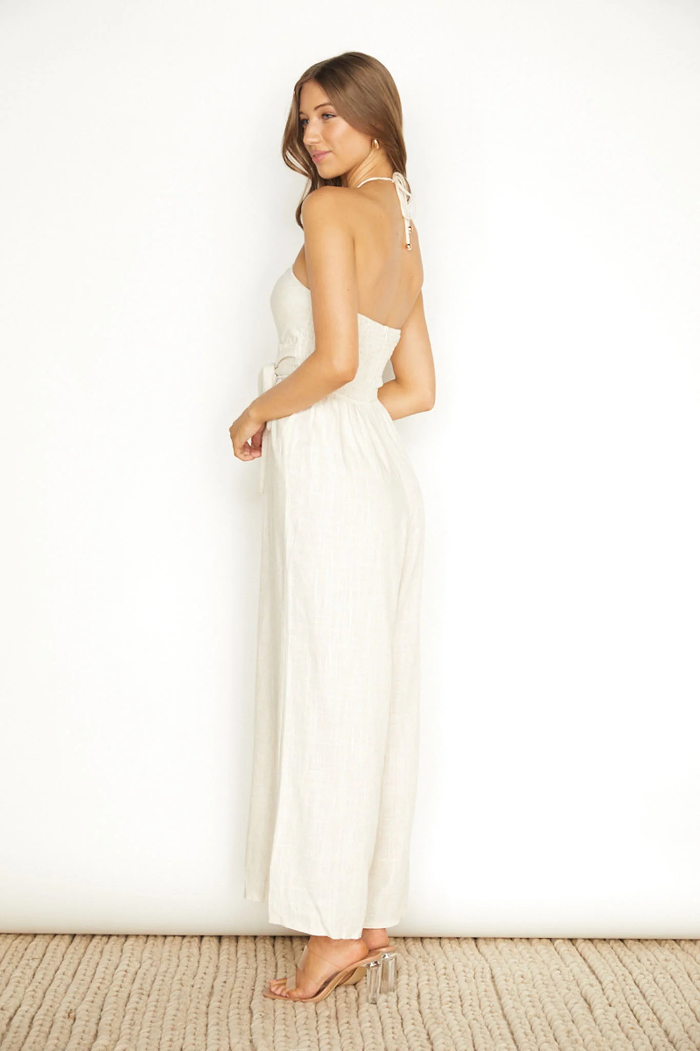 Maravilhosa Keyhole Halter Jumpsuit Oatmeal - Ruaus