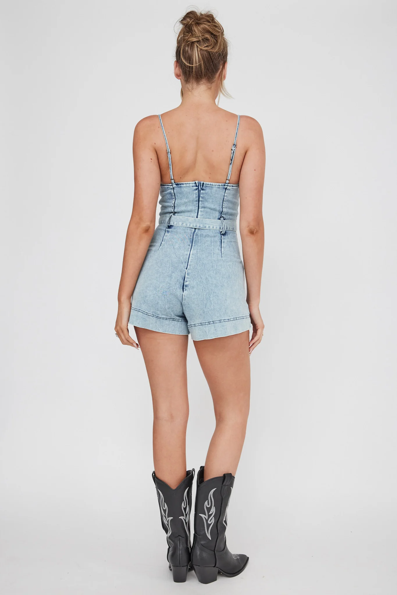 Laureen Pocket Romper Denim - Ruaus