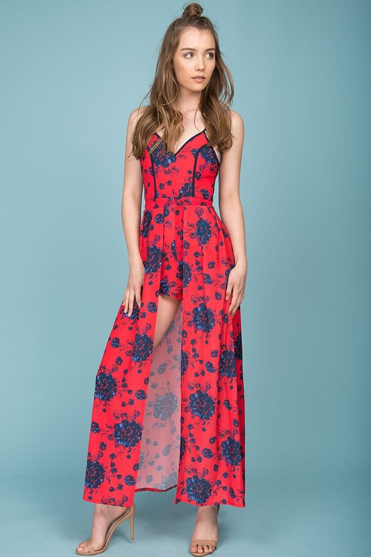 Annika Floral Maxi Romper Red - Ruaus