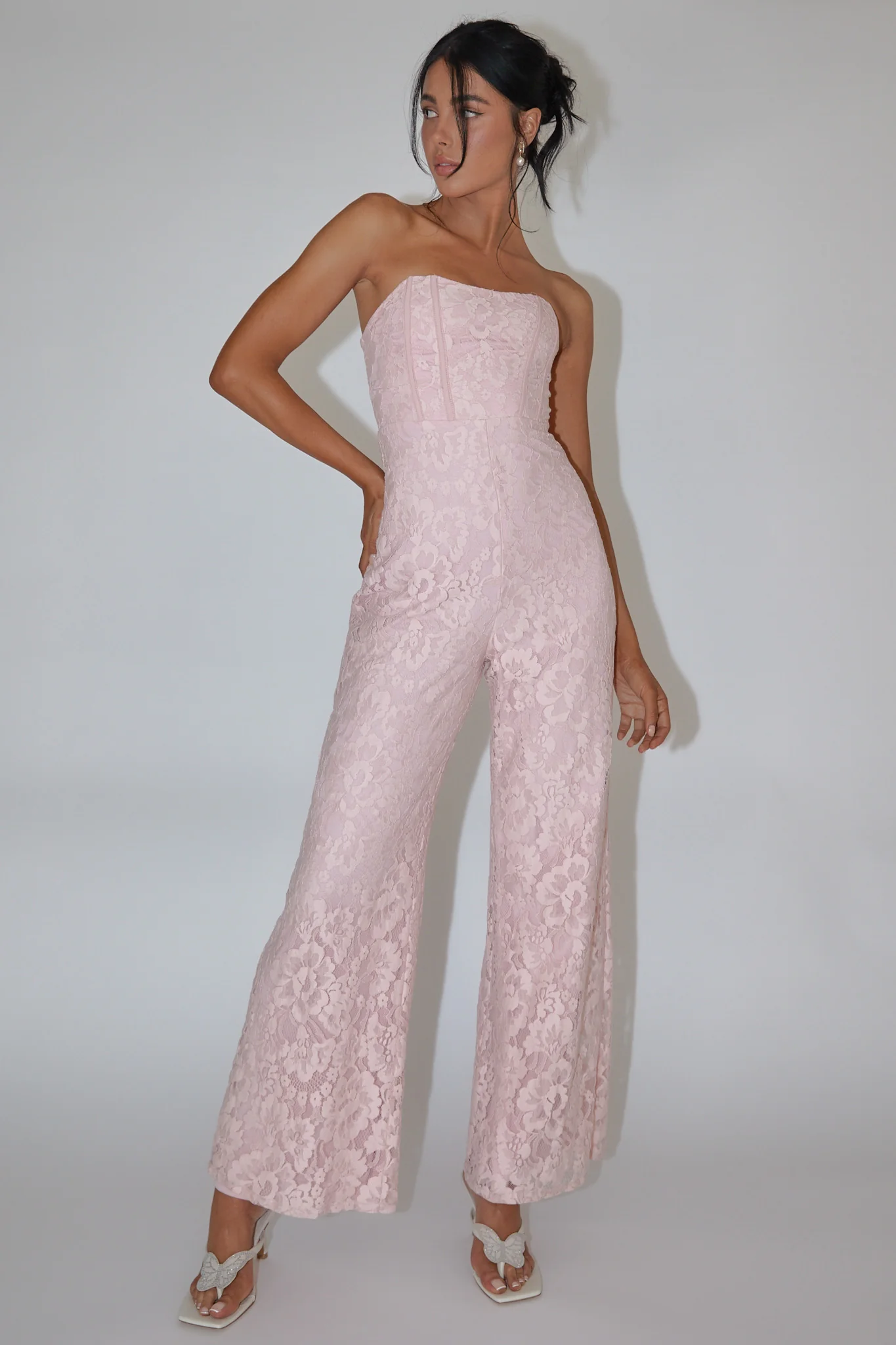 Ankita Strapless Lace Jumpsuit Pink Blush - Ruaus