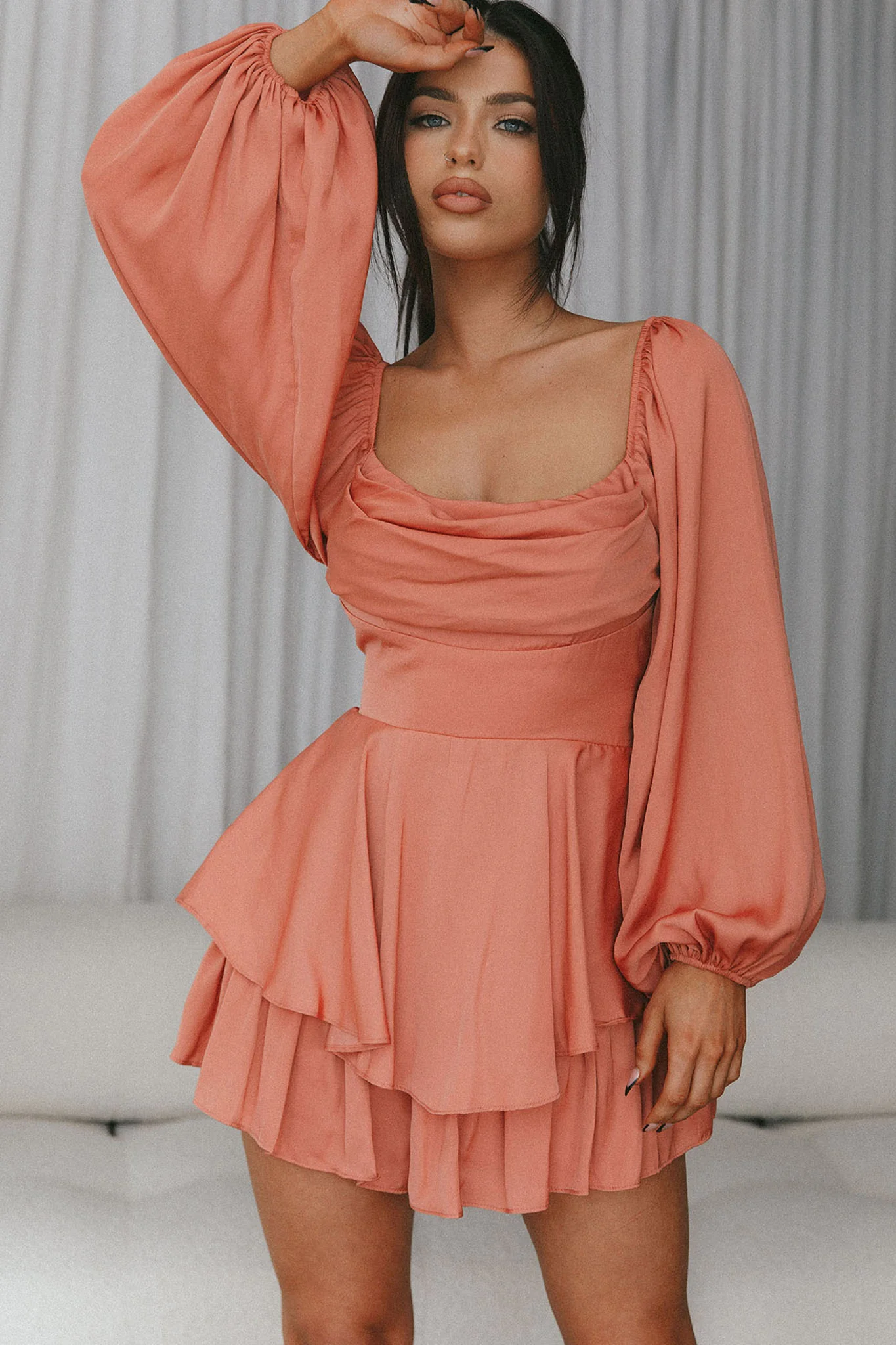 Well Versed Long Sleeve Flounce Romper Rose - Ruaus