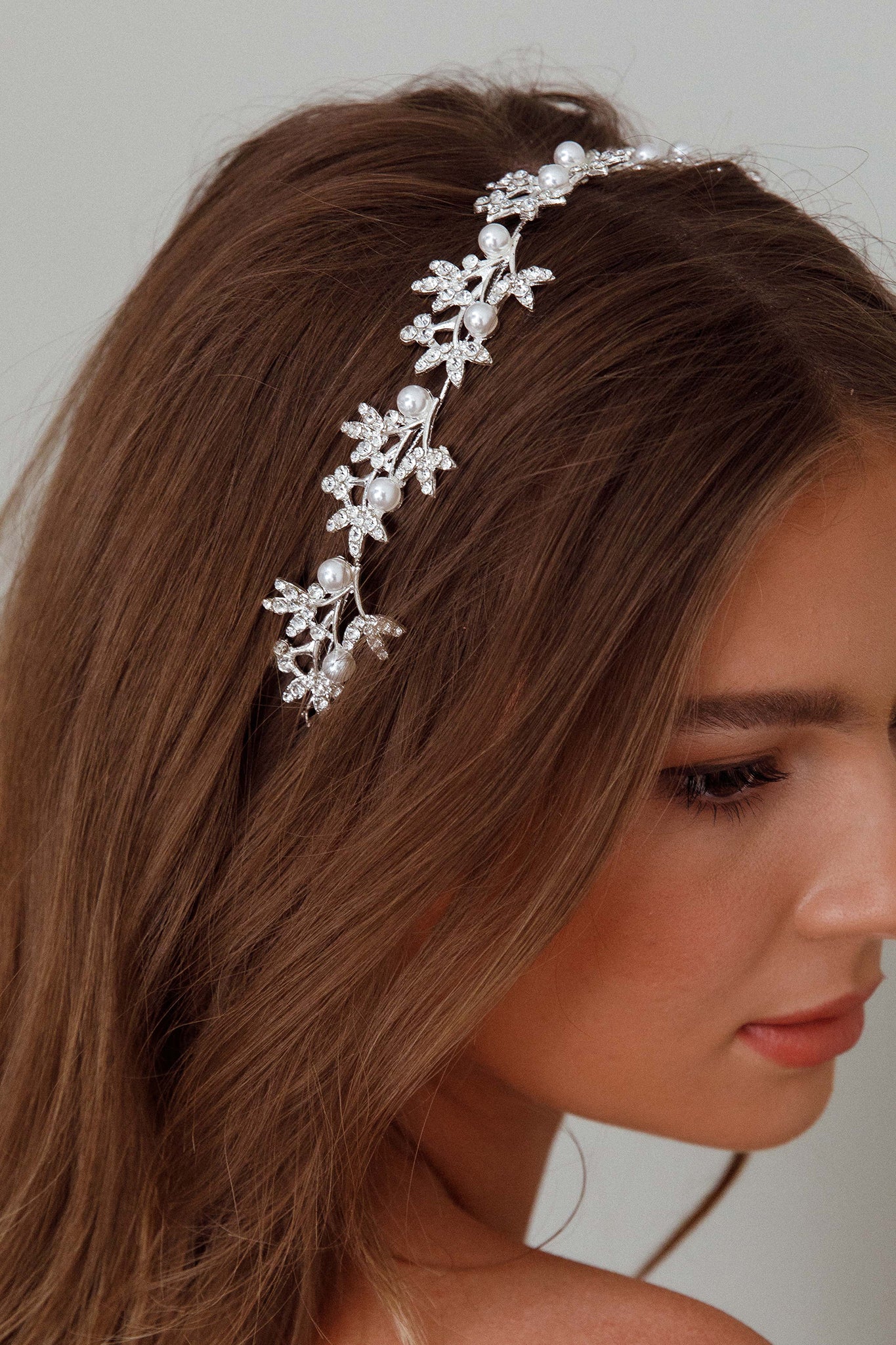 Leaves & Pearl Wire Headband Silver - Ruaus