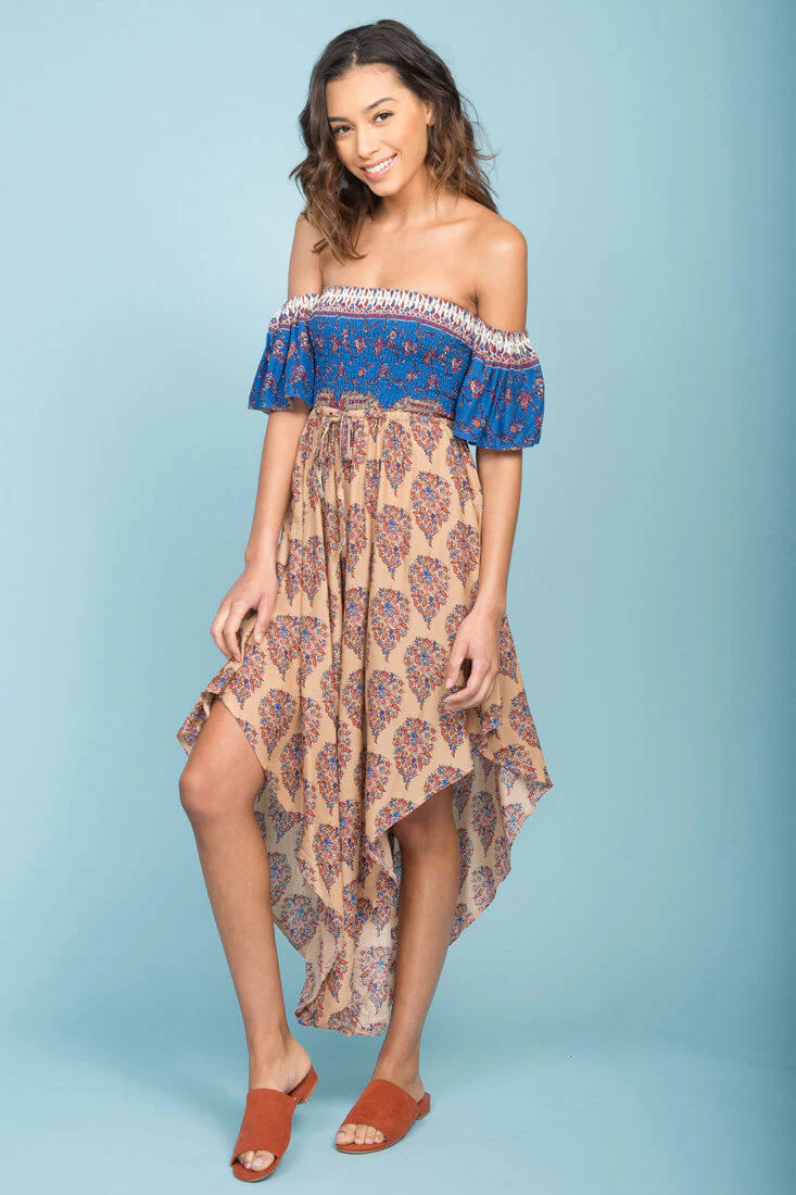 Brooke Off The Shoulder Maxi Romper Tan - Ruaus