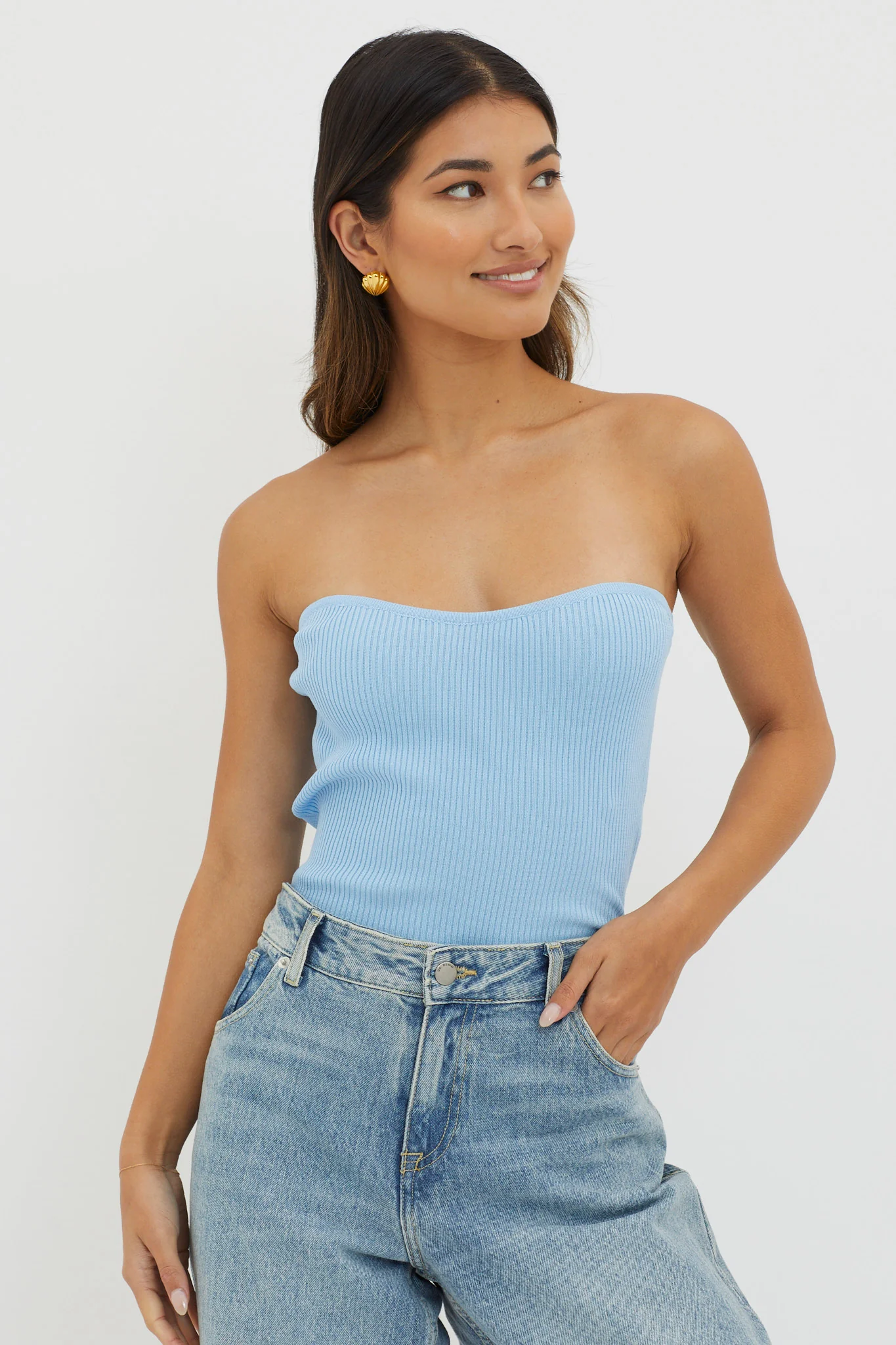 Flora Strapless Knit Top Blue - Ruaus