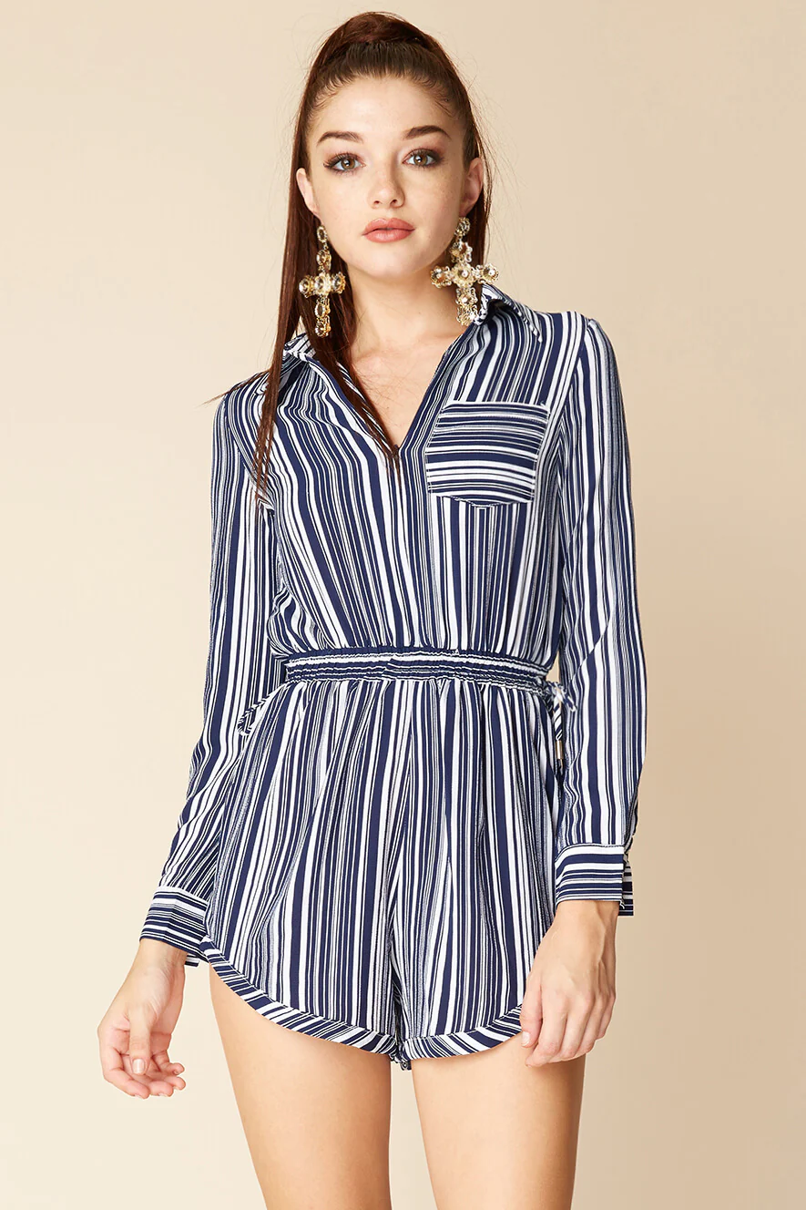 Mia Belted Shirt Dress Navy / White - Ruaus