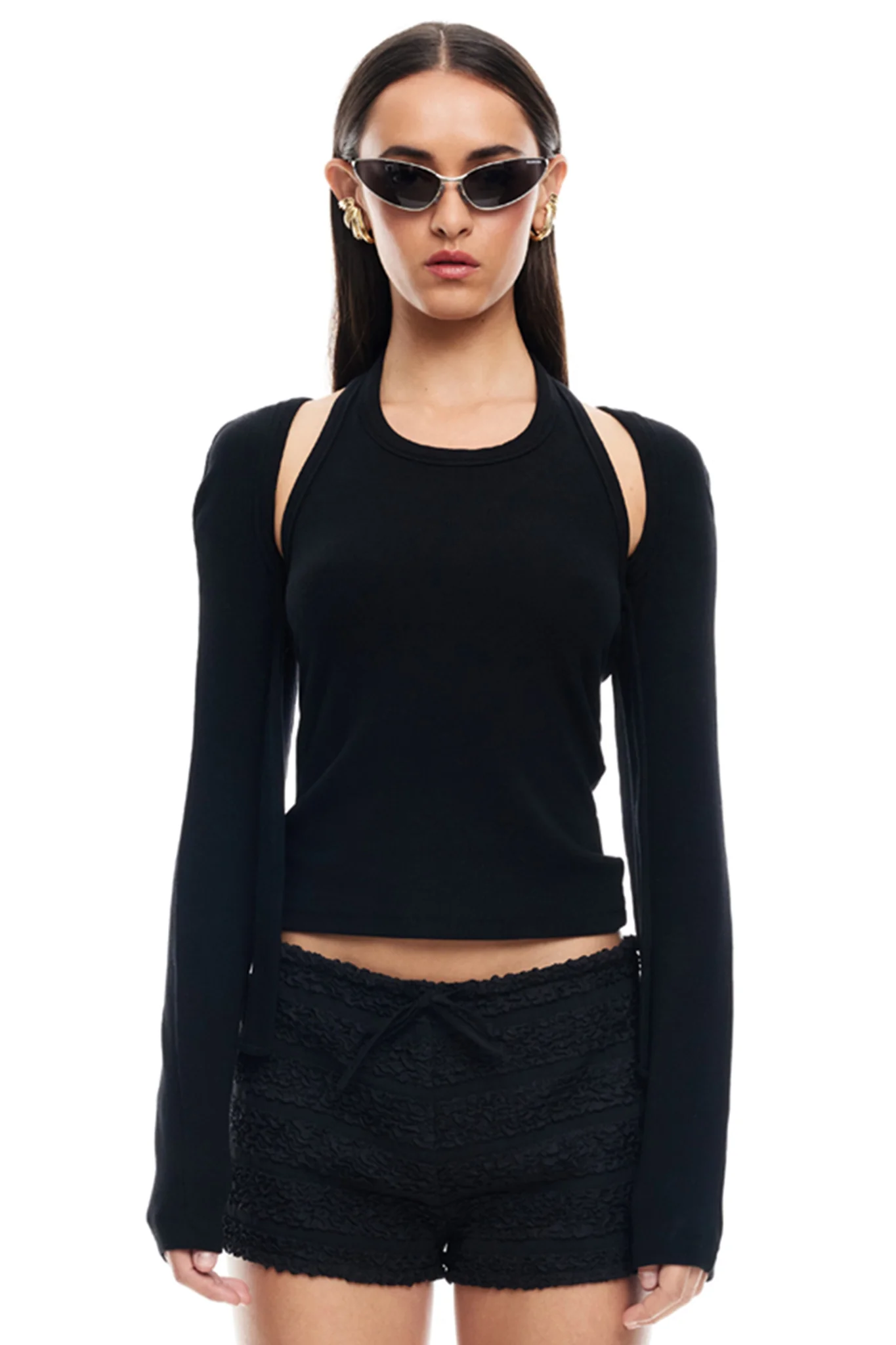 LIONESS Sculpted Long Sleeve Tank Top Onyx - Ruaus