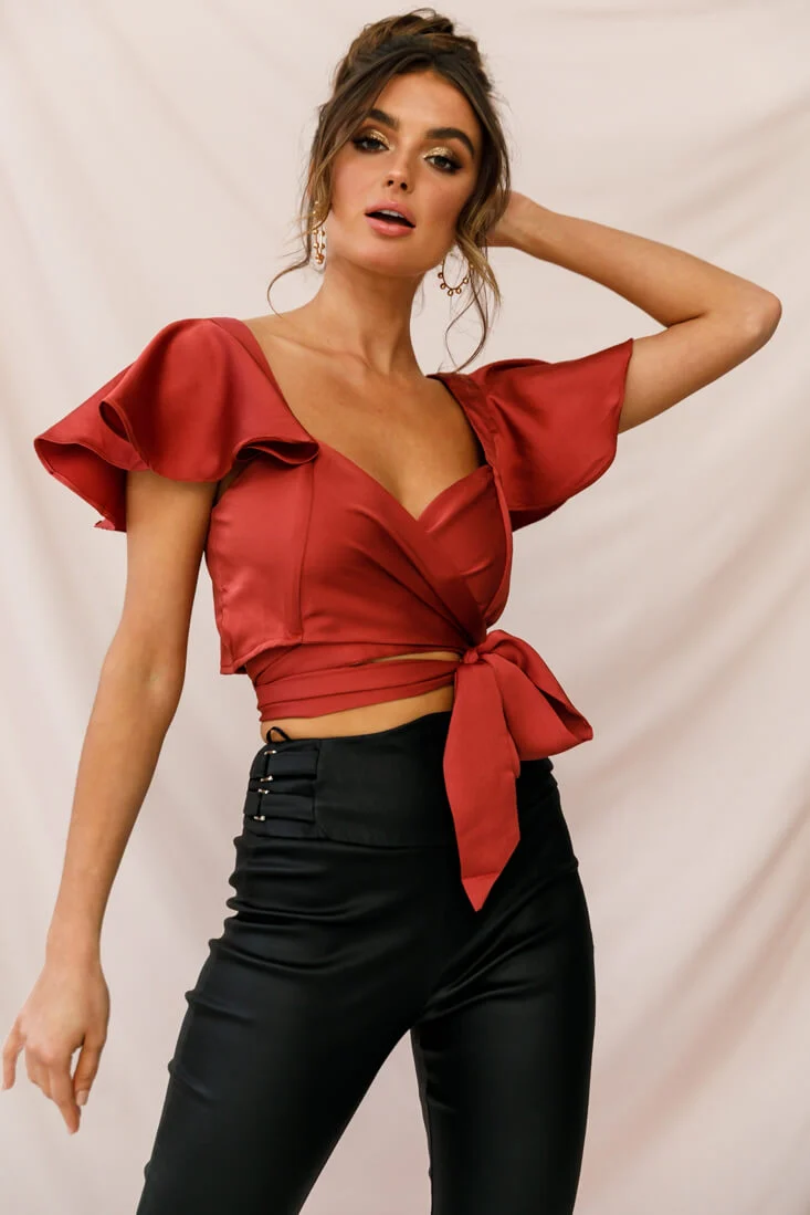Marquise Wrap Crop Top Rosewood - Ruaus