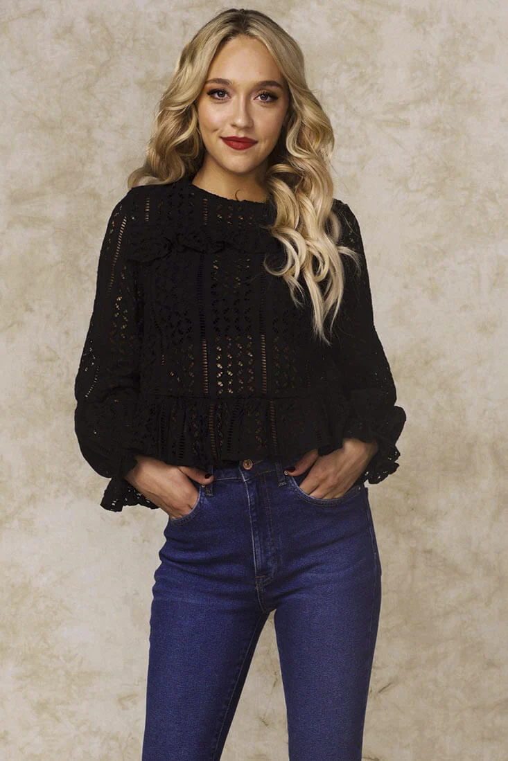 Gwendoline Mesh Long Sleeved Ruffled Shirt Black - Ruaus