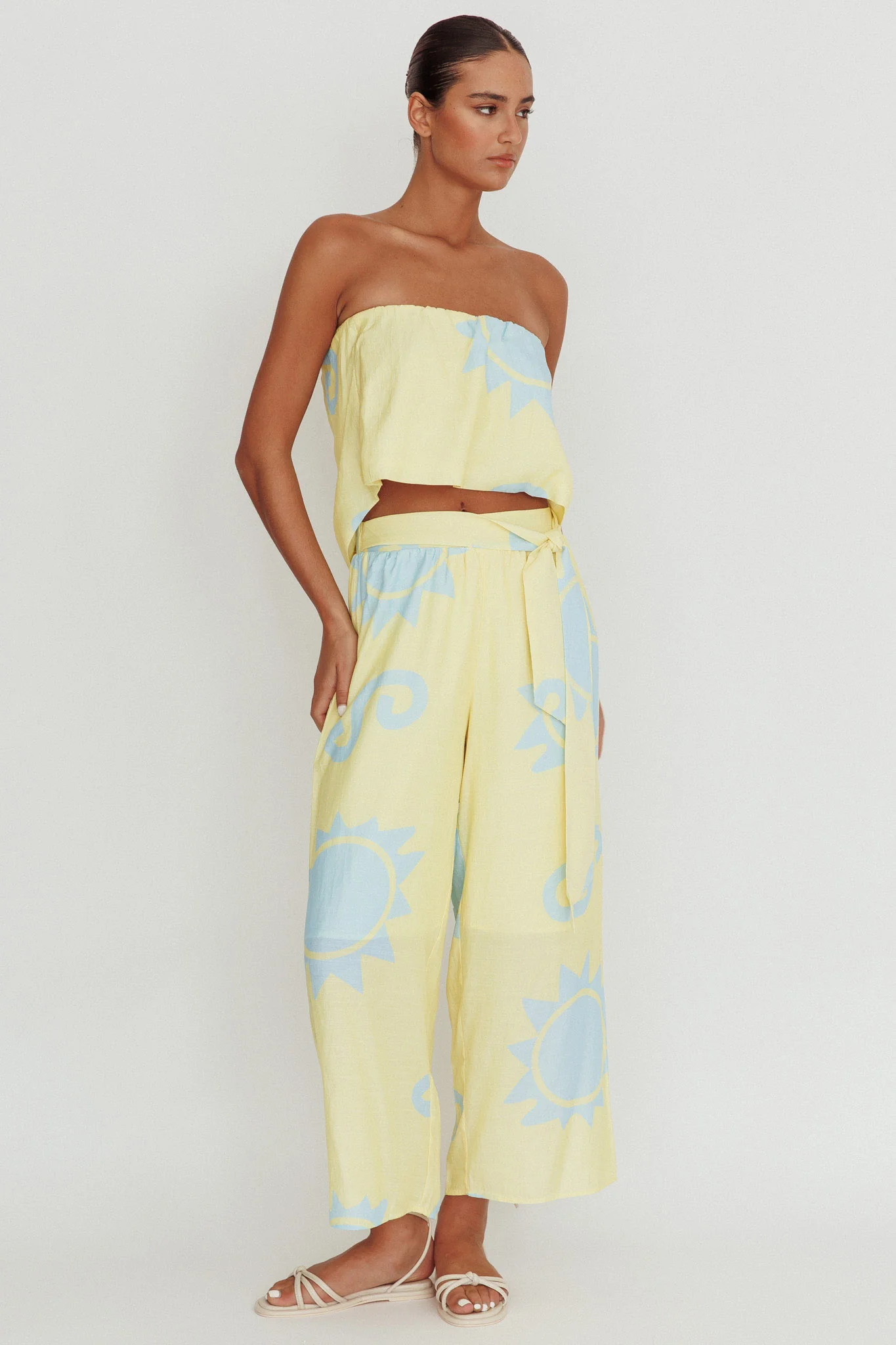 Nectar Sun Print Wide Leg Pants Yellow - Ruaus