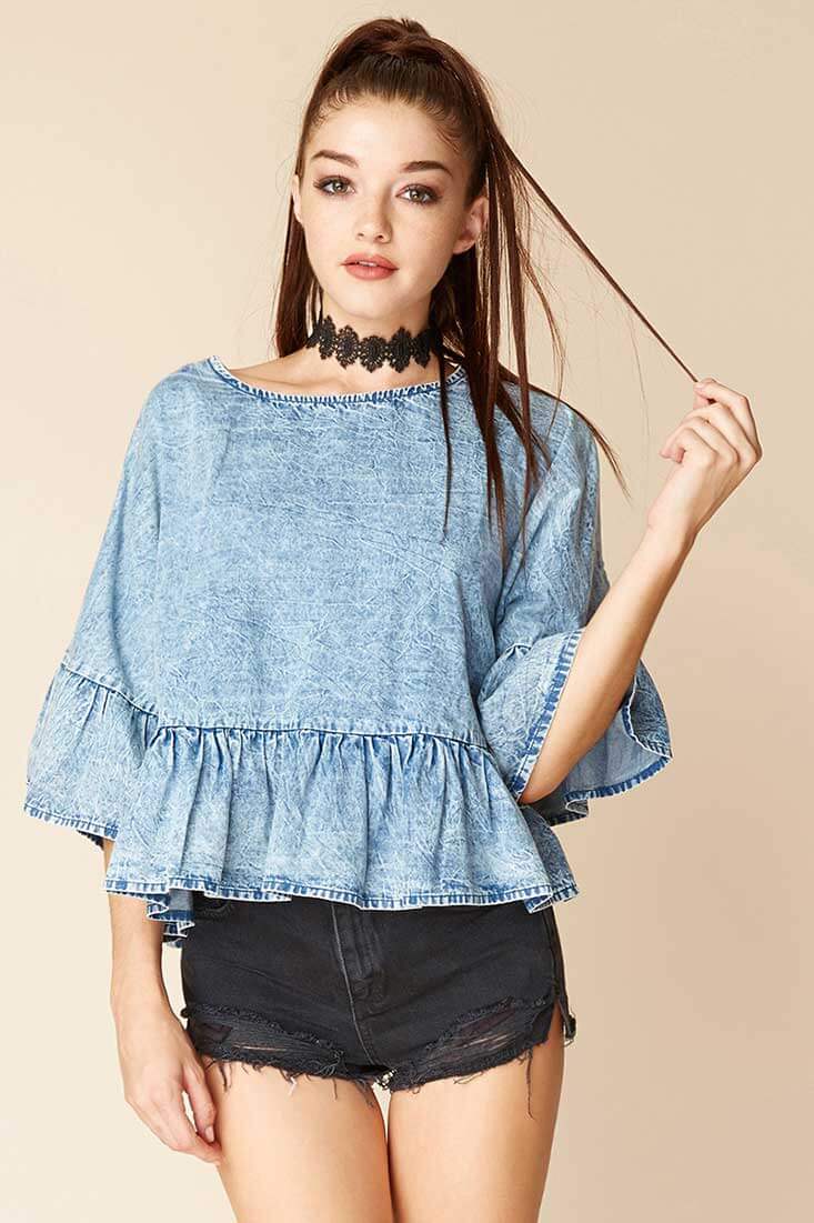 Maggie Casual Denim Top Blue - Ruaus