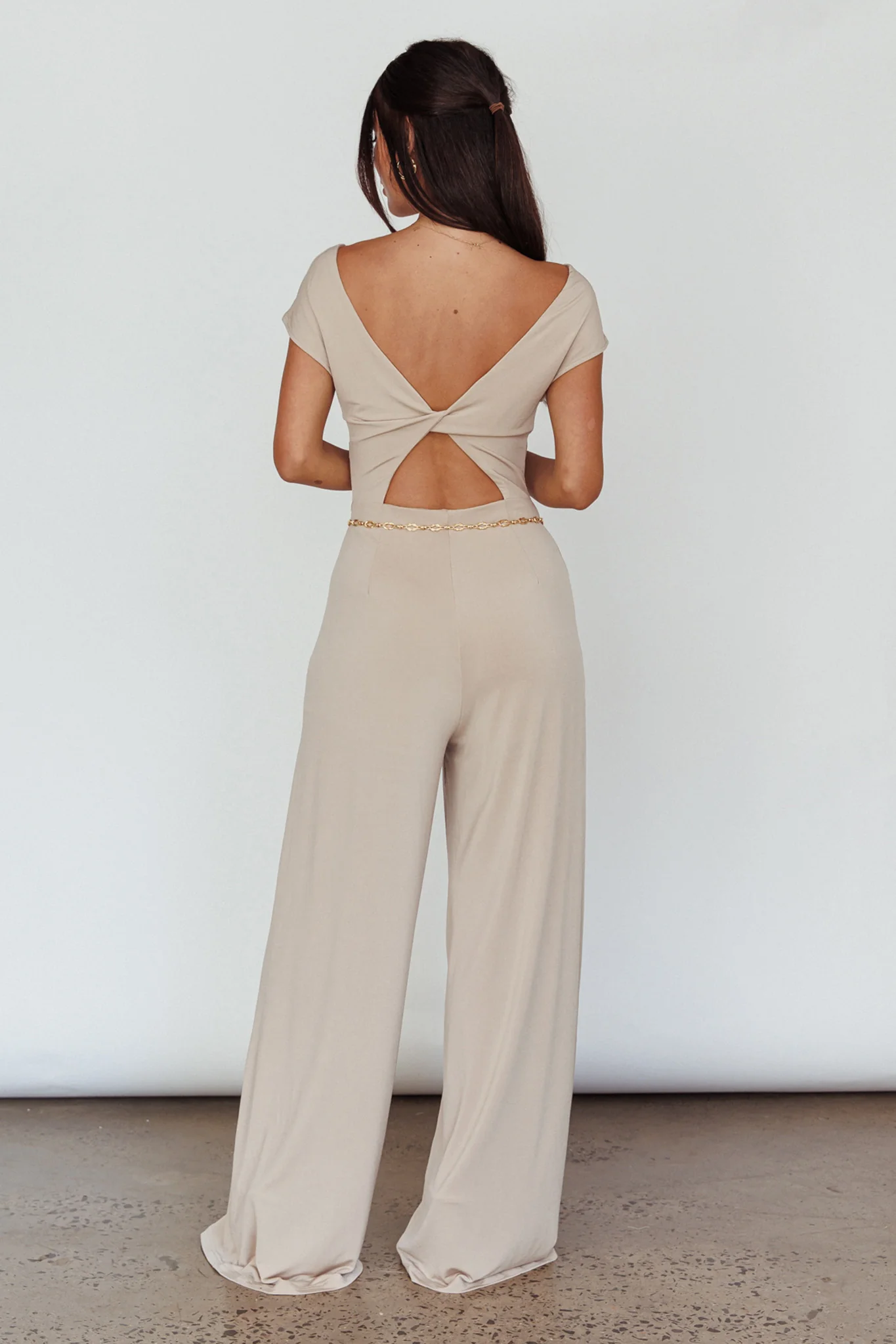 Lucinda Twist Back Jumpsuit Oat - Ruaus