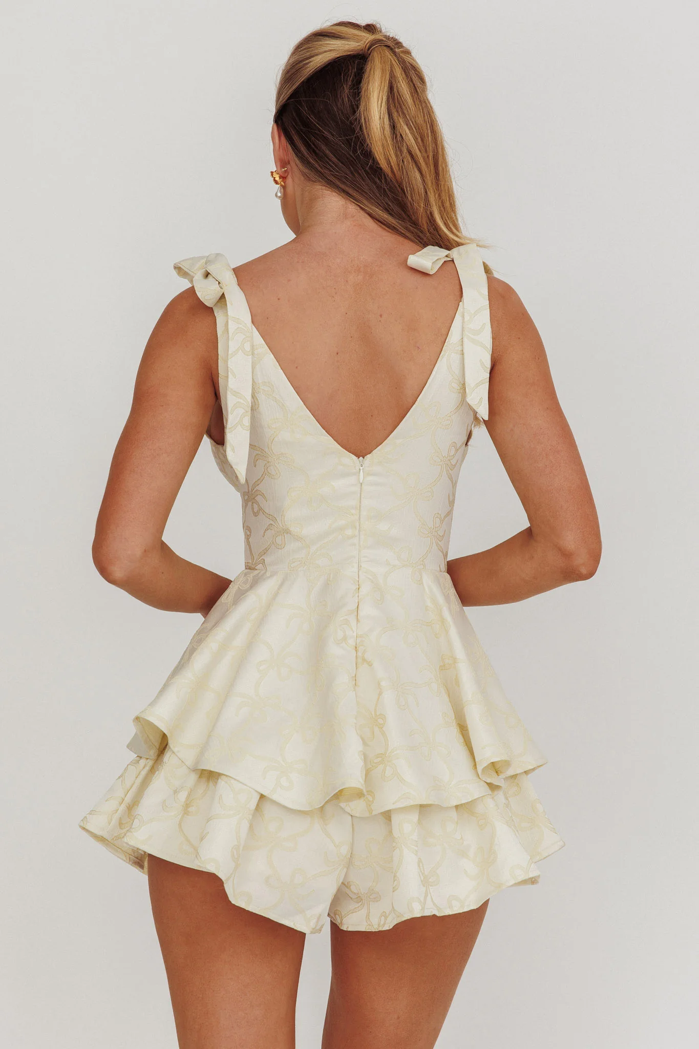 Paris Muse Tied Shoulders Ruffle Romper Butter - Ruaus